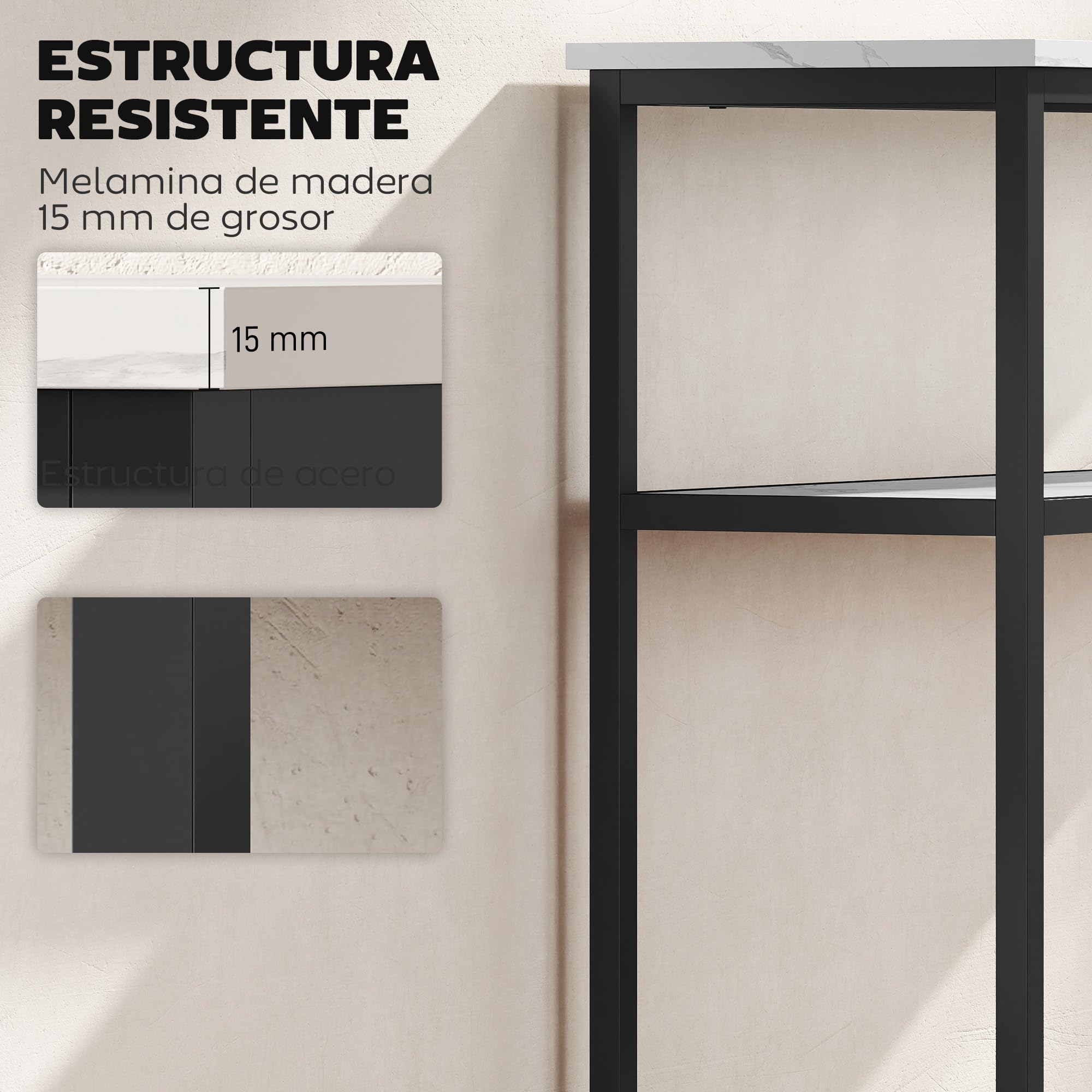 HOMCOM Mesa Consola Moderna Consola Recibidor Estrecha 100 cm Blanco | Superficie con Efecto Mármol, Estante Abierto, Marco de Metal, Mesa de Sofá, para Entrada Sala de Estar