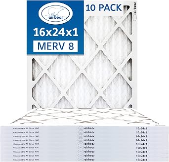 16x24x1 Air Filter MERV 8 10-Pack TRION Air Bear Pleated HVAC Air Filter Replacement Actual Size 15.5 x 23.5 x .75 Inches