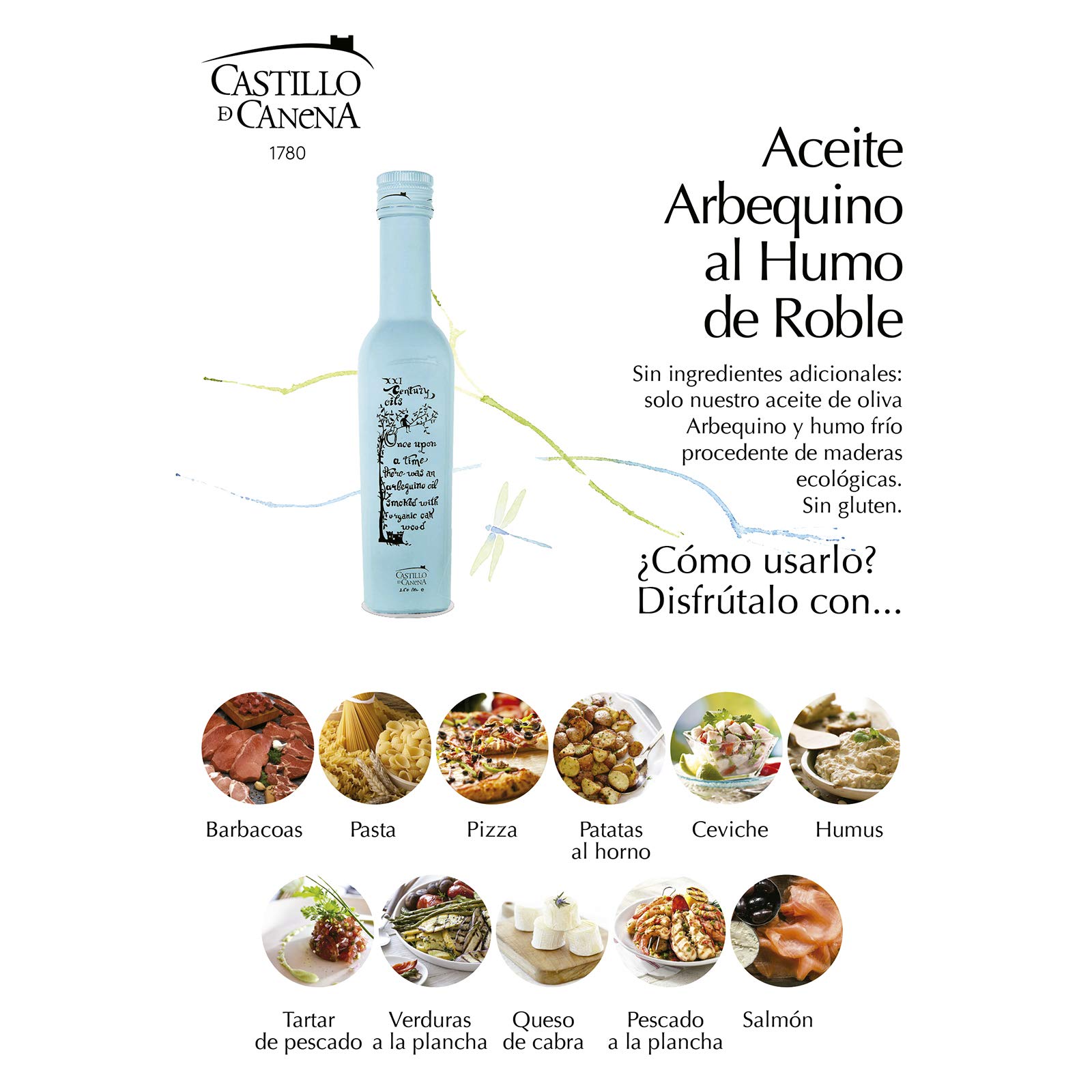 PACK ACEITE DE OLIVA ARBEQUINA CON HARISSA Y ACEITE AL HUMO DE ROBLE - CASTILLO DE CANENA - 2x250ml