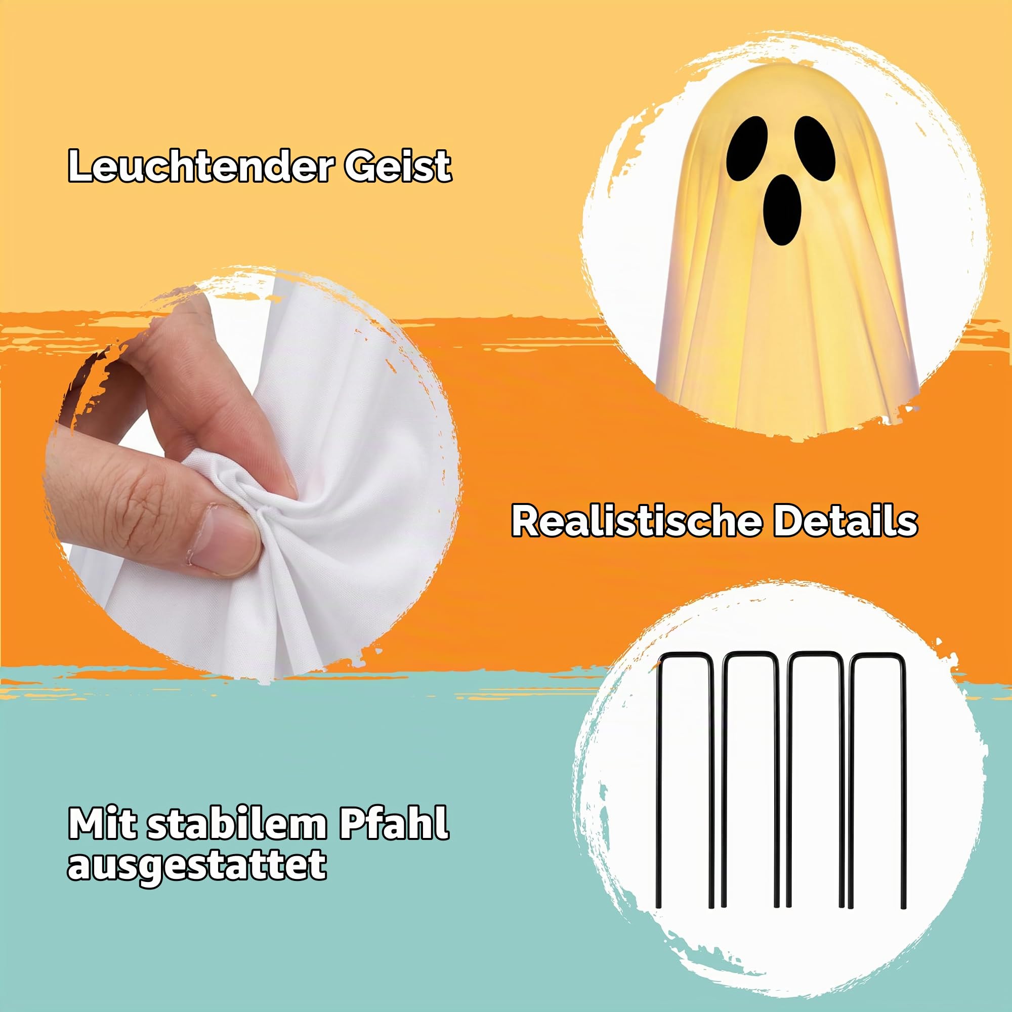JOYIN Halloween-Dekorationen für den Außenbereich, beleuchteter Geist, stehender Geist, Halloween-Dekoration mit Warmer Lichterkette, Halloween-Geister-Dekorationen für Innenhof, Veranda, Rasen,
