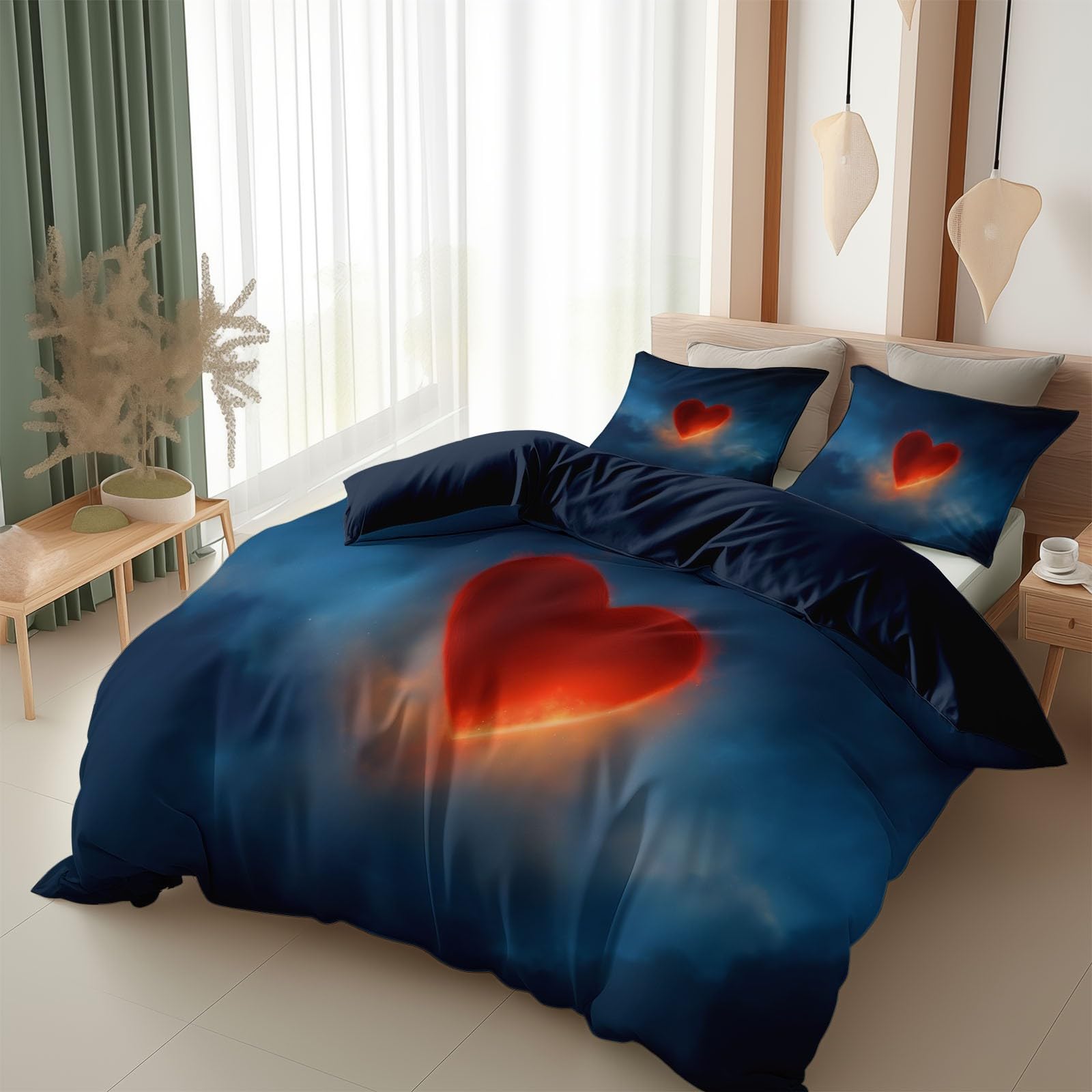 Housse de couette bleu foncé 260x240 cm parure de lit 3 pièces en microfibre douce avec taies