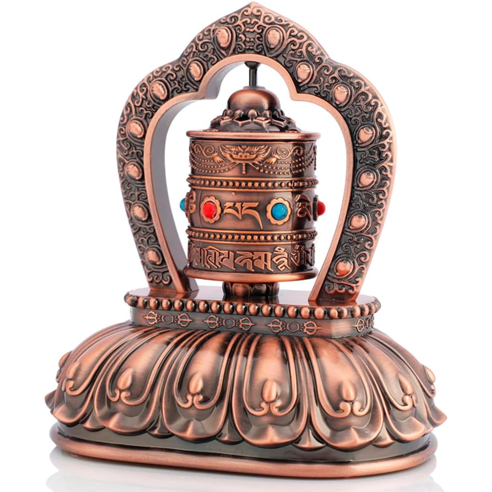 Vassbkkdy Bronze Retro Spinning Prayer Wheel For Table Top, Quiet Tibetan Buddhist Prayer Wheel, Solar/Battery Powered Buddhist Prayer Wheel, For Yoga/Meditation, Color