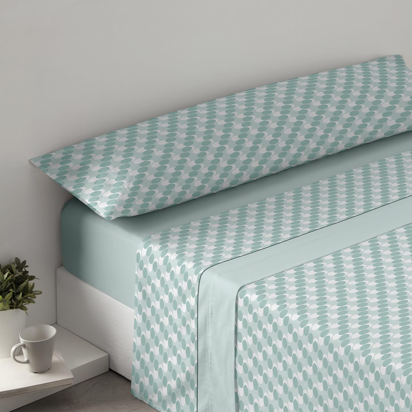 HOME MERCURY- Juego de Sábanas Térmicas para Invierno, Extra Suave y Ajustables, Juego Polar Pirineo de 3 Piezas Incluye Bajera Ajustable, Encimera y Funda Almohada. (Cama 135, Circulos Verde)