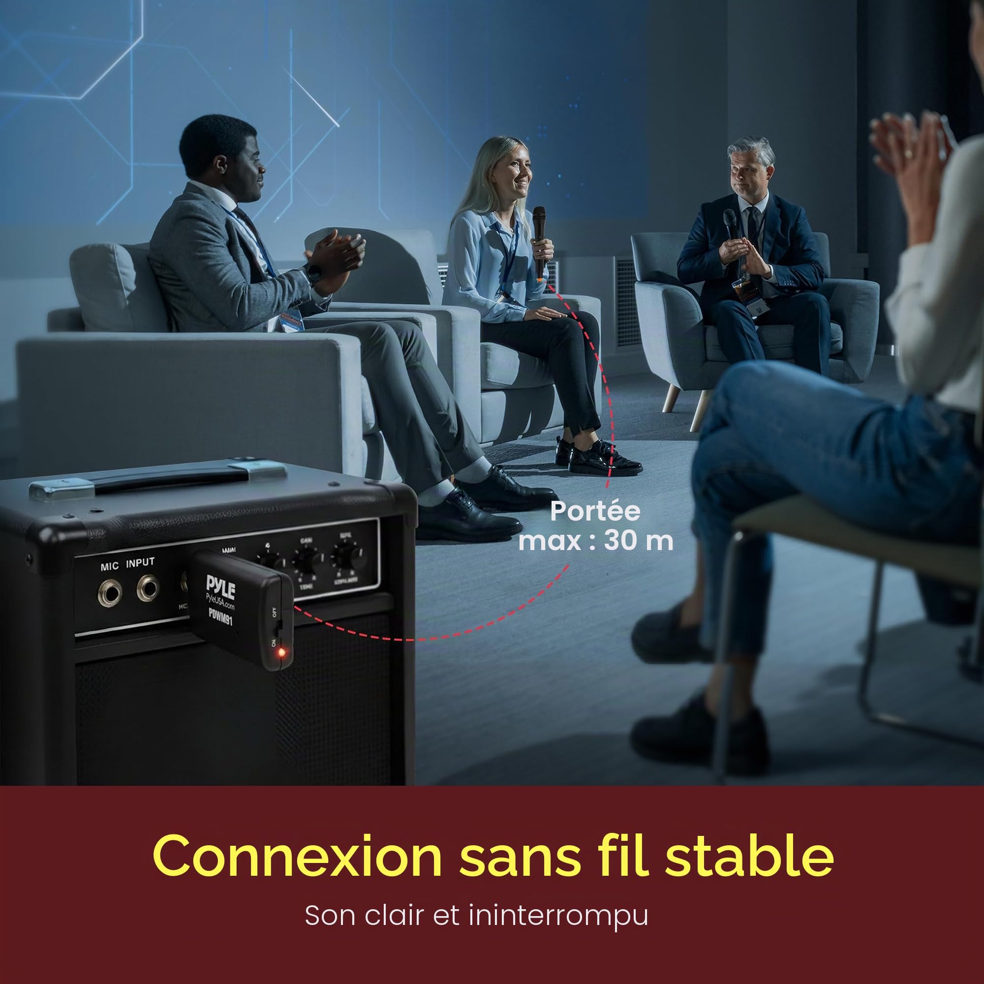 Pyle PDWM91 Système de Microphone sans Fil Portable VHF – Ensemble émetteur de Microphone unidirectionnel Dynamique Professionnel à Piles avec Adaptateur récepteur, pour PA karaoké DJ Party