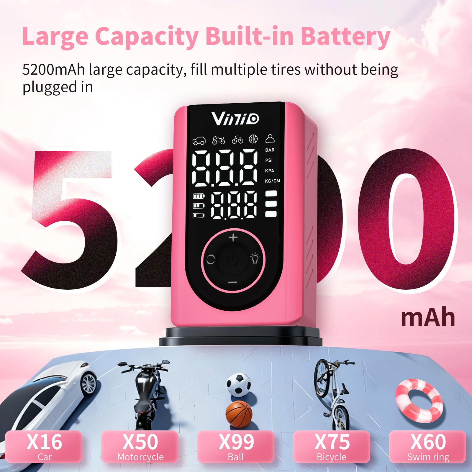 Vinid Tire Inflator Portable Air Compressor LED Digital Display Auto Shut-Off 5 Models 150 PSI Air Pump for — view 4