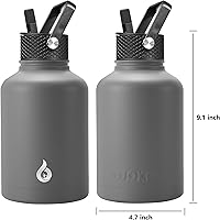 Vista 46 de BJPKPK - Botellas de agua aisladas con tapa de popote, botellas de agua de acero inoxidable de 40 onzas con 3 tapas, termo a prueba de fugas libre