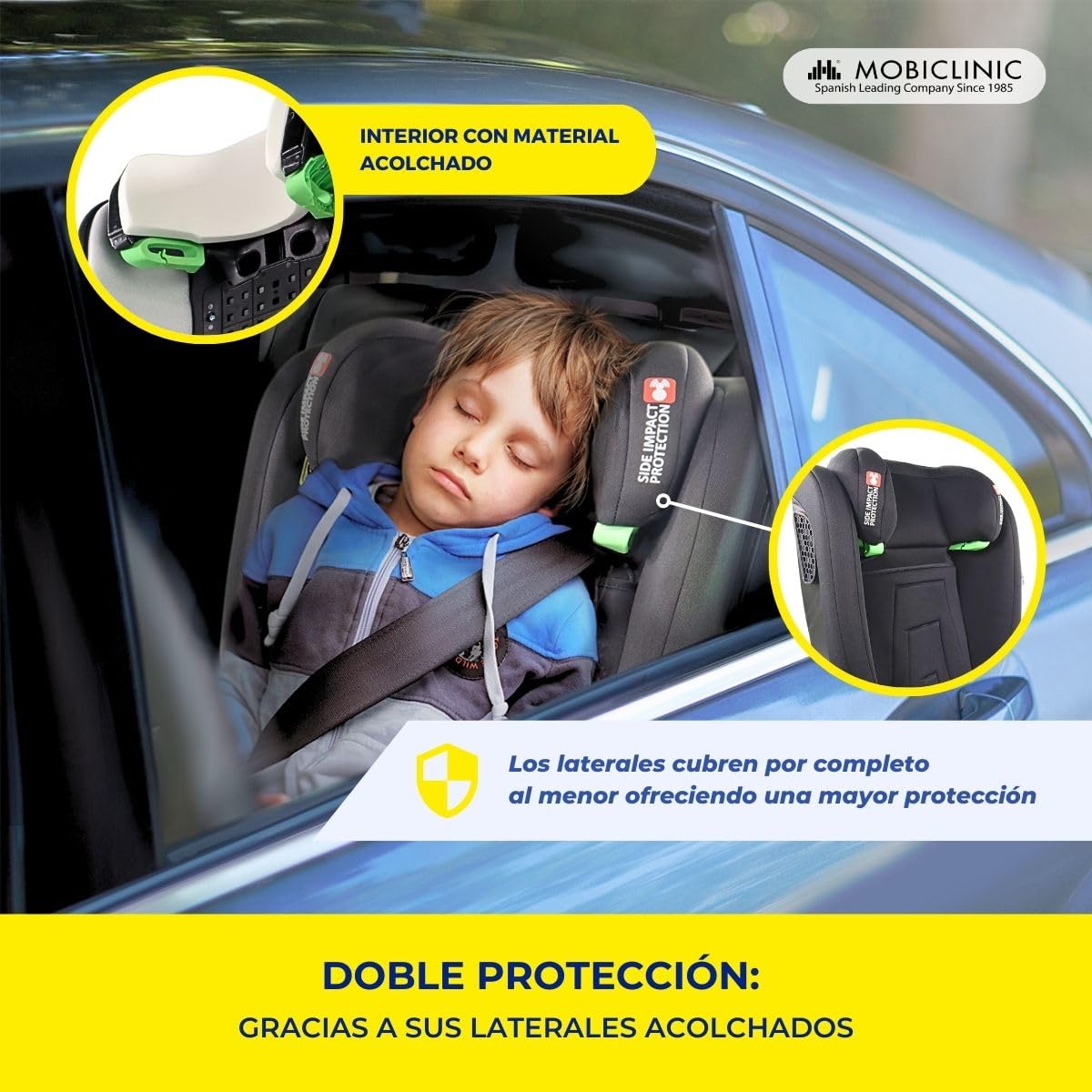 Mobiclinic® kids, Silla de coche, I-size, Isofix, Grupo 2/3, 36kg, 4-12 años, Evolutiva, 100-150cm, Protección lateral, Reposacabezas regulable, Reclinable 3 posiciones, Portabotellas