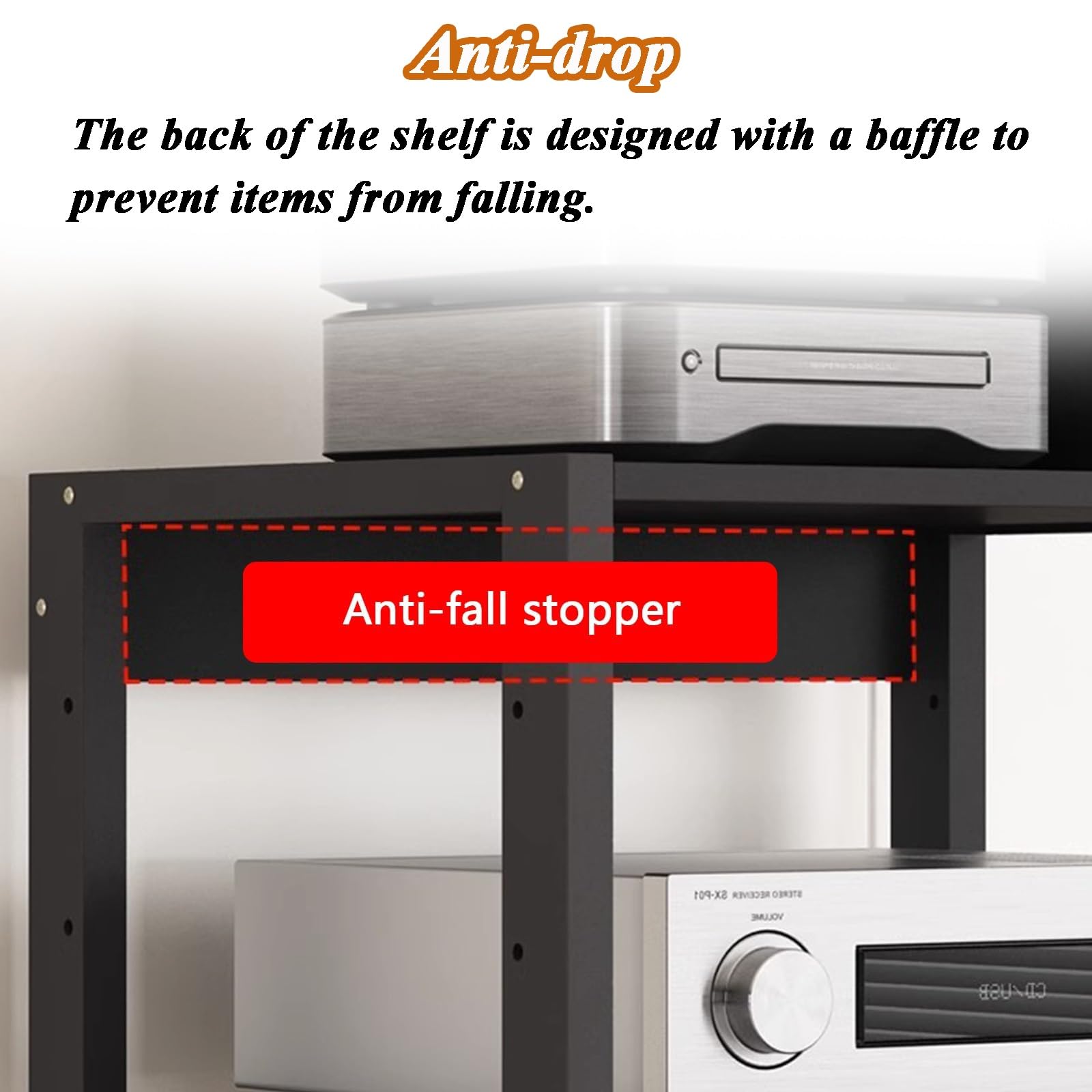 Modernes 7-stöckiges HiFi-Regal AV-Regal – Audio-Video-Aufbewahrungsschrank, mobiler Eck-TV-Ständer, HiFi-Ausrüstung für Zuhause, Büro, Geschäft – schlankes schwarzes Design
