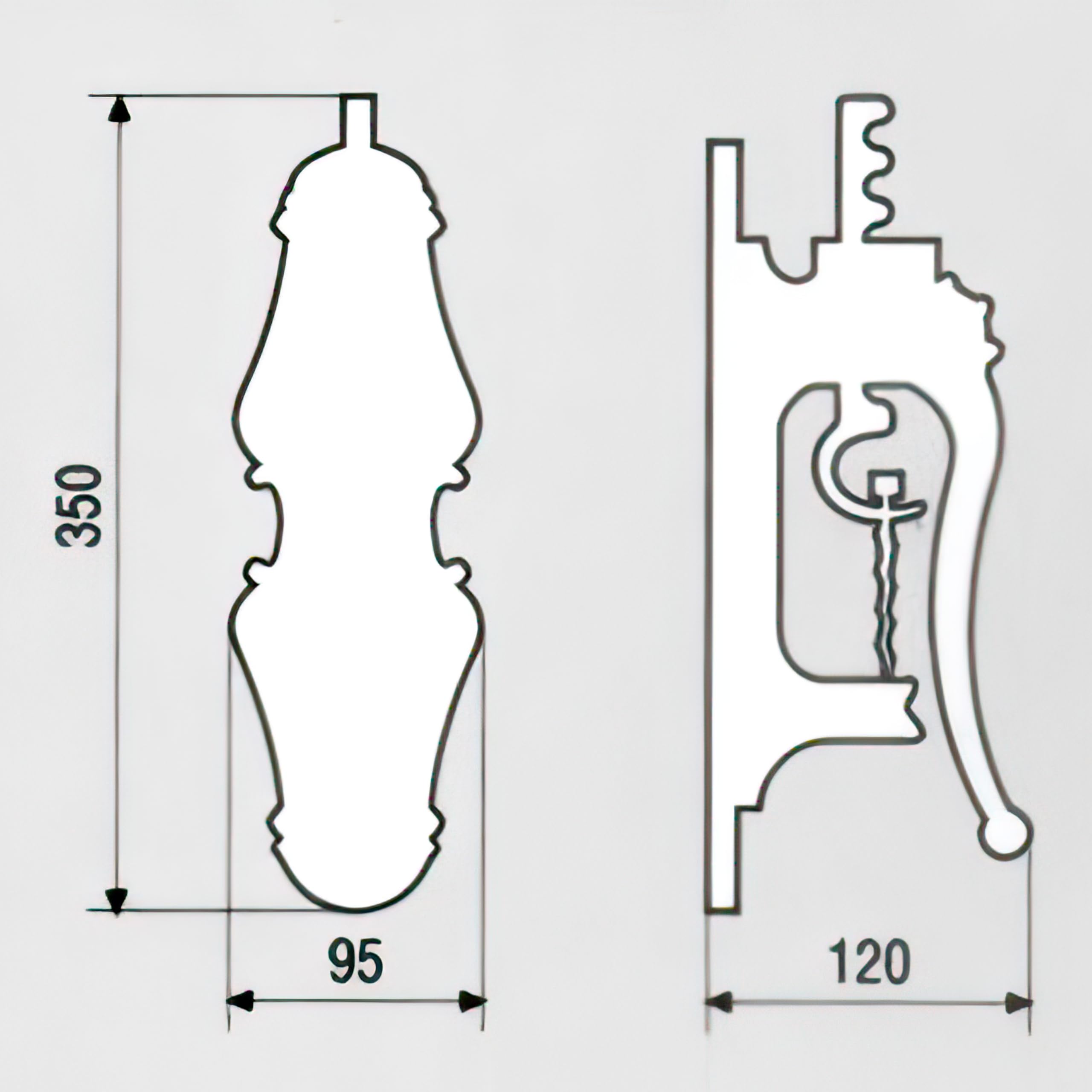 L'ARTISTICA F.LLI PERINCIOLI | Cavatappi a Muro, Cavatappi in Ottone a Muro per Tappi in Sughero, 350x120x95mm