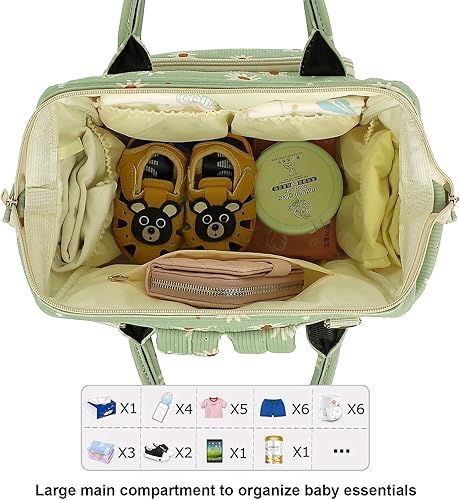 Miniatura 5 de Pañalera de pana para bebés, niñas y niños, bolsas de pañales grandes para mamá (margarita de pana verde)