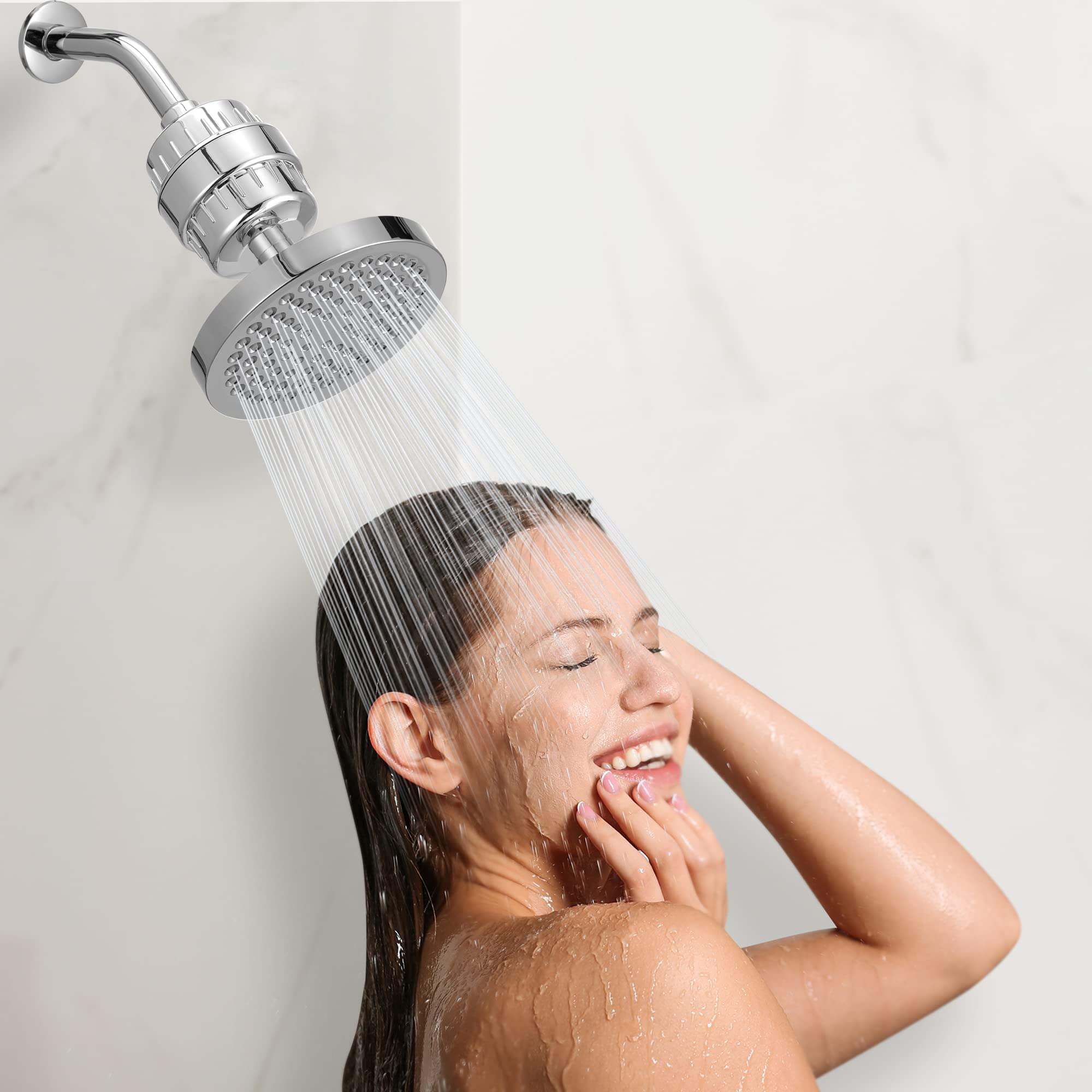 Juego de cabezal de ducha filtrado de alta presión, filtro de ducha de lluvia de 6 pulgadas para agua dura, cabezal de ducha redondo universal, filtración de 20 etapas, elimina impurezas para
