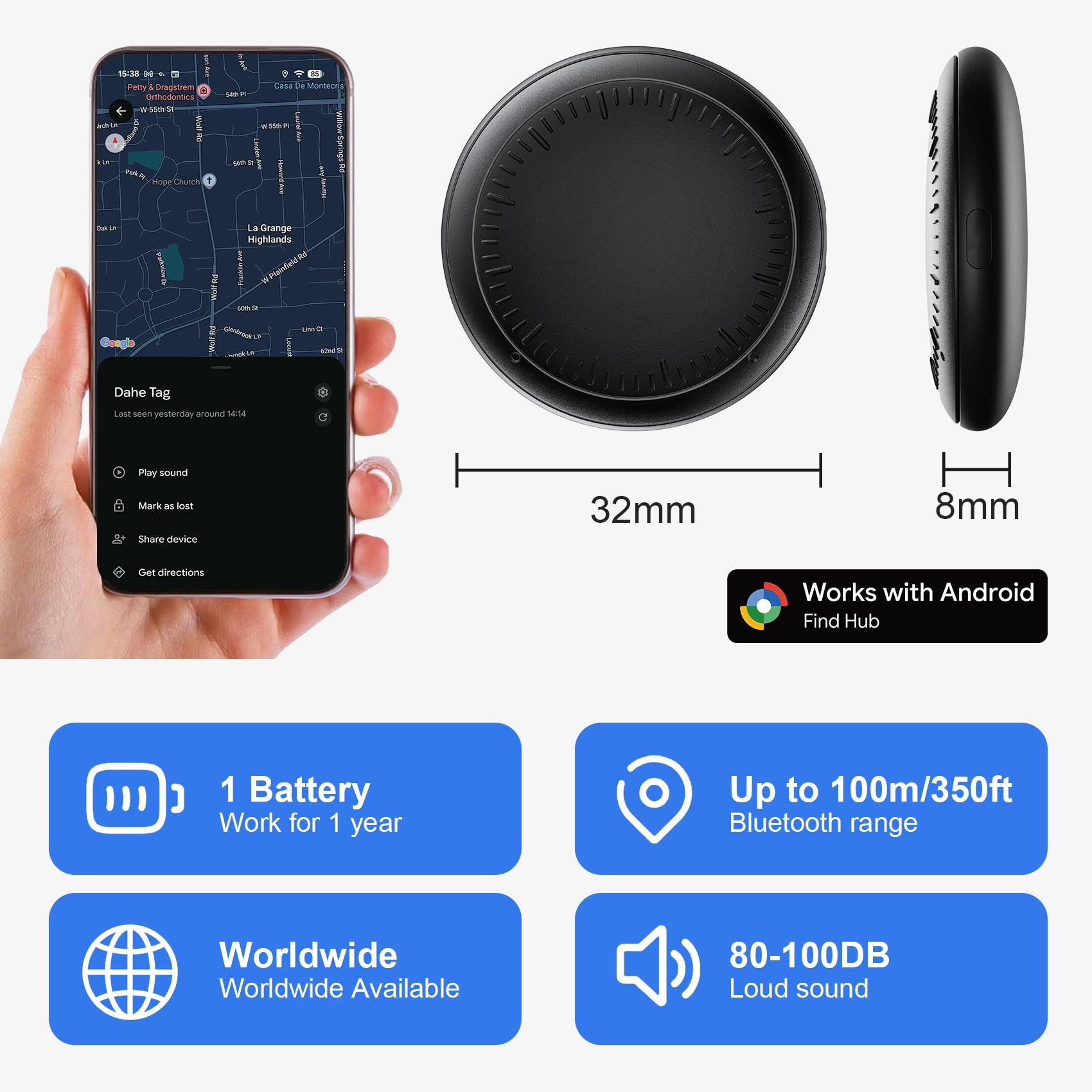 GPS Tracker per Auto, Air Tracker Android, Magnetico, IP68 Impermeabile, Localizzatore con App Copertura Globale, Tracciare Veicolo Moto, Senza SIM