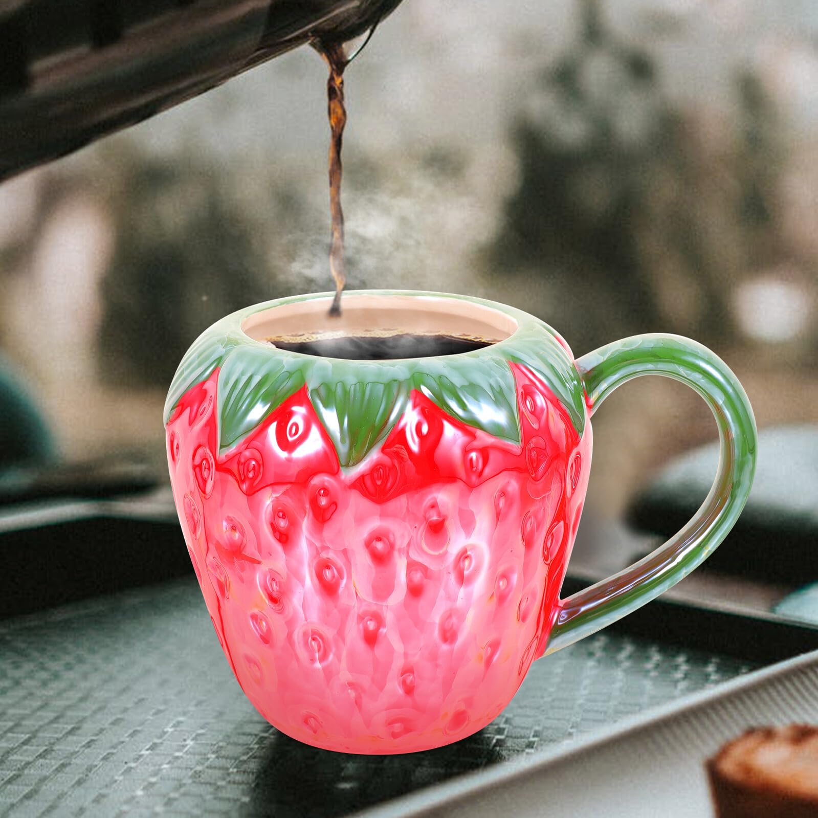 PRETYZOOM Taza de Cerámica Forma de Fresa para Cocina, Asa y Apta para Lavavajillas, Adecuado para Café y Bebidas Desayuno