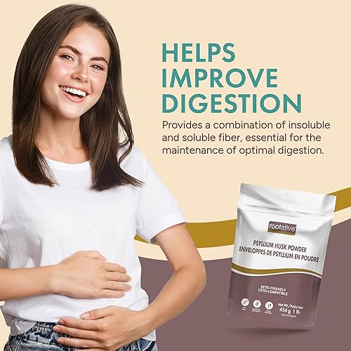 Miniatura 4 de Polvo de cáscara de psyllium, suplemento de fibra natural para apoyo digestivo, polvo de superalimento sin azúcar con fibra soluble e insoluble,