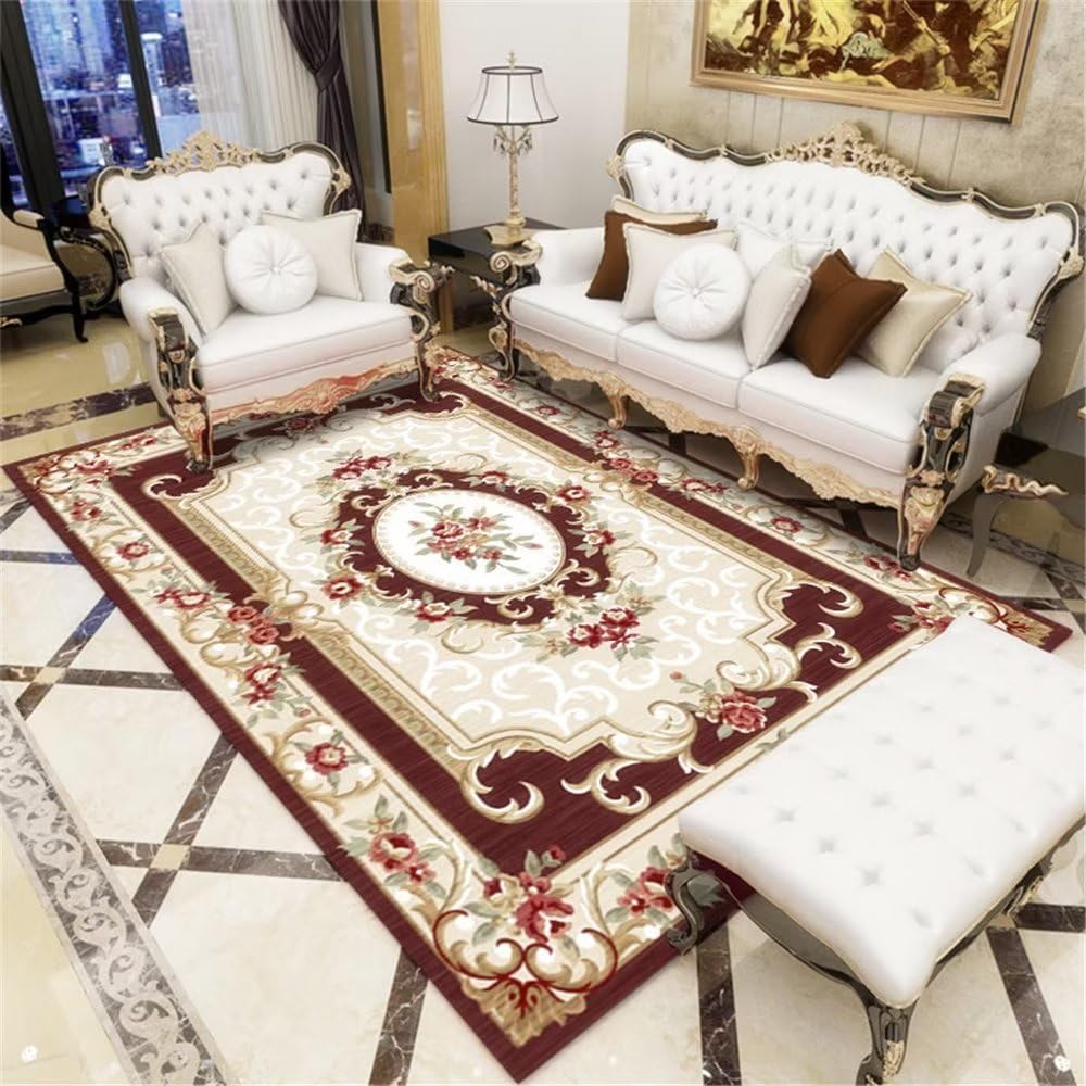 Tapis de salon lavable grand format 200x300cm motif rétro floral pour séjour