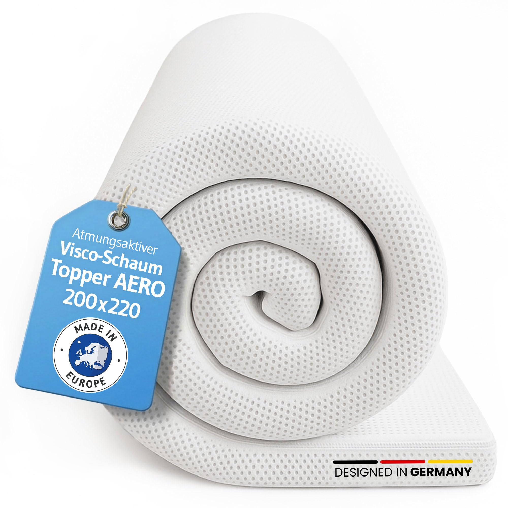 Topper 200x220 AERO, Oekotex Zertifiziert, Memory Foam Matratzentopper 200x220cm, Atmungsaktiver Mesh-Bezug, Gummizug für festen Halt, Designed in Germany, Made in Europe, Matratzen-Auflage mit 5 cm