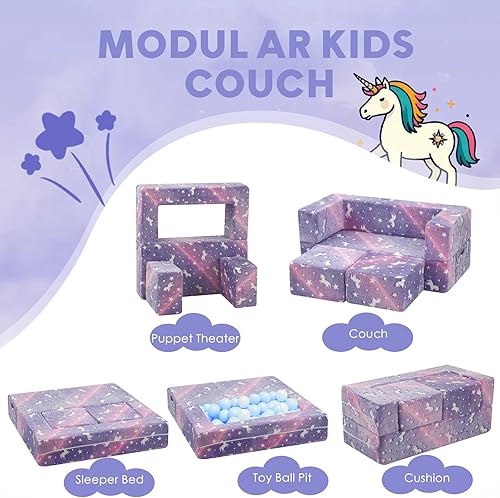 Miniatura 112 de MeMoreCool Sofá modular para niños, sofá convertible suave para niños, silla de espuma de felpa plegable gris para diversión en la sala de juegos de