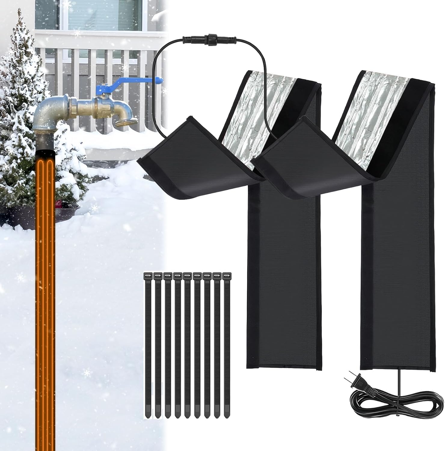 6 Ft Water Pipe Heat Blanket, 38.5" x 6.2" Stickable Waterproof Water Pipe Heat Tape for Straight Water Pipes, Aluminum Foil Freeze Protection Pipe Heater Blanket for Metal and Plastic Pipes