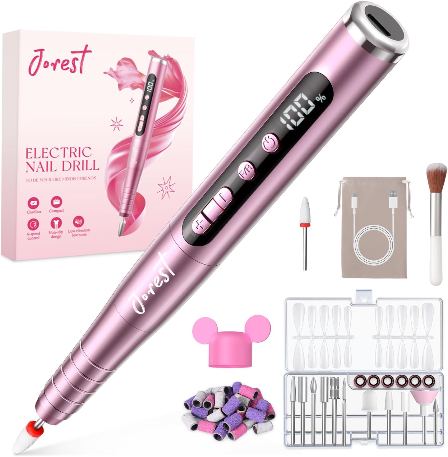 JOREST 13-in-1 Cordl Electric Nail Drill Kit with LED Display, 35, 000