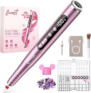 13-in-1 Cordless Electric Nail Drill Kit with LED Display, 35,000 RPM 6-Speed Rechargeable Manicure Tool for Acrylic Gel Nails, Nail File with Bits & Sanding Bands, Gifts for Women, Rose Pink