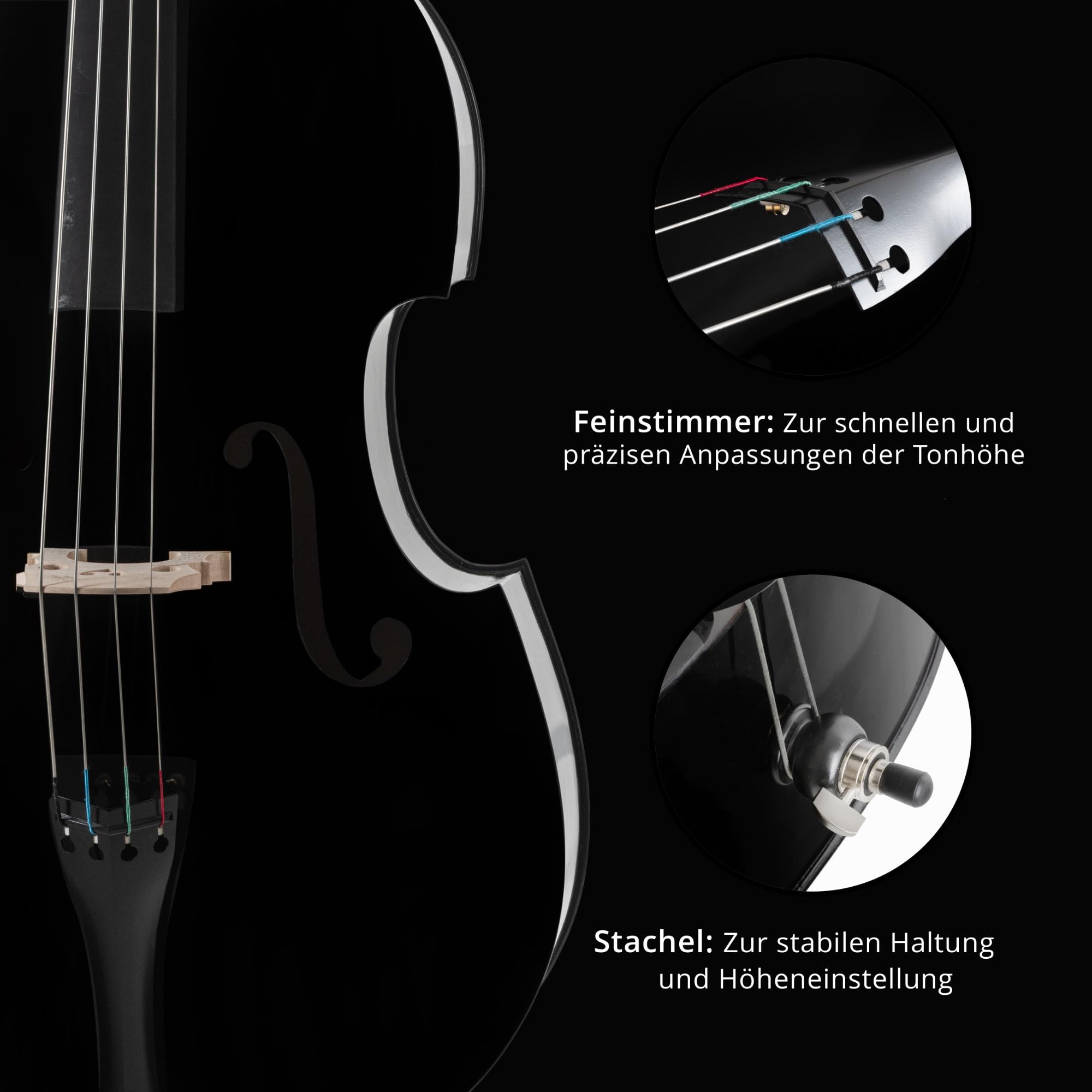 Classic Cantabile DBP-120BK 3/4 Contrabajo, Tapa de pícea laminada | Talla 3/4 (corresponde a la talla habitual para contrabajistas adultos), Fondo y aros de arce laminado, Mástil: arce, 6 kg