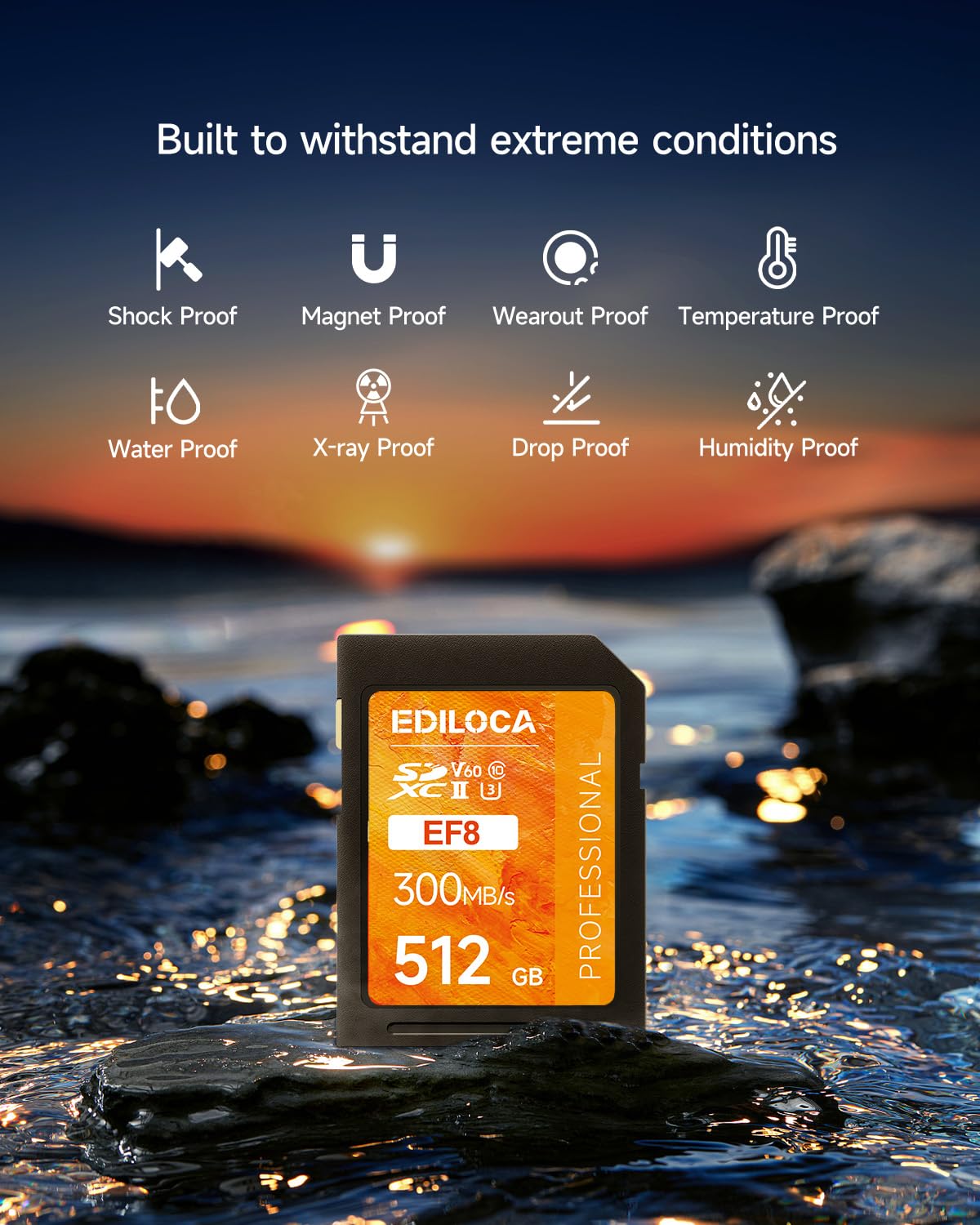 Carte SD V60 UHS-II 512 Go, Carte mémoire SDXC avec jusqu'à 300 Mo/s en Lecture, 200 Mo/s en écriture pour la vidéo 4K/6K et la Photographie Professionnelle (U3, V60, Classe 10, Carte SD UHS-II)