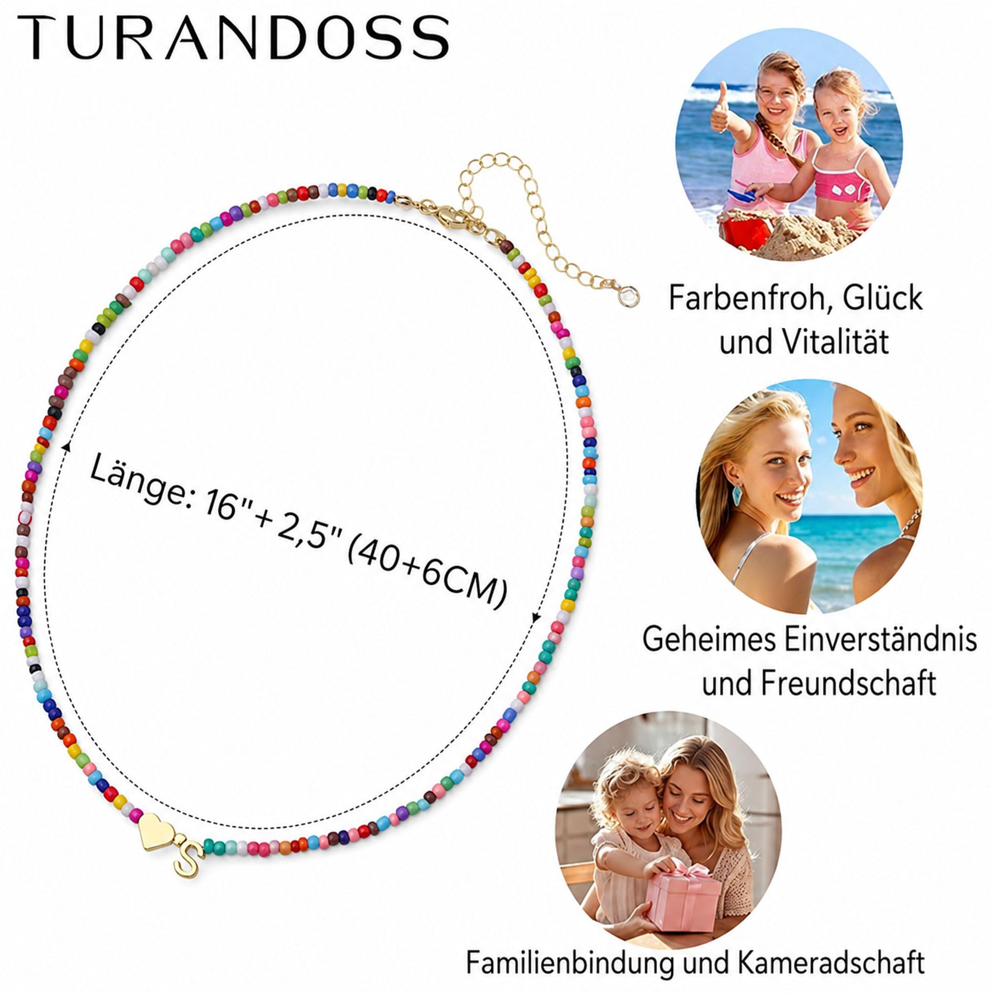 Turandoss Herz Kette mit Buchstaben - Boho Perlen Buchstaben Kette Herz Personalisierte Geschenk für Frauen Muttertag Teenager Mädchen Schmuck