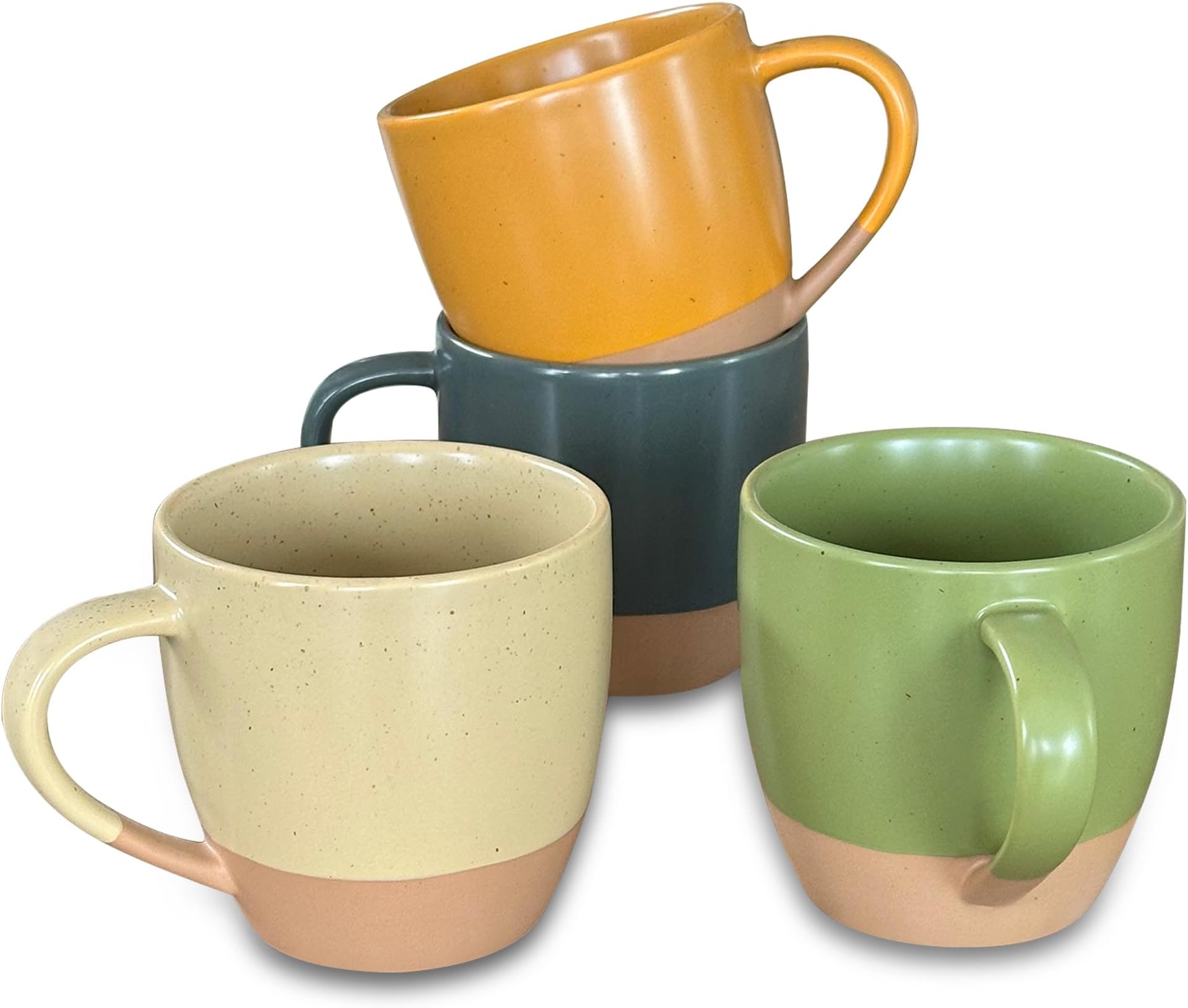 Mora Ceramic Artisan Matte Large Latte Mug Set of 4, 16oz - Microwavable, Porcelain Coffee Cups With Big Handle - Modern, Boho, Unique Style For Any Kitchen. Microwave Safe Stoneware - Safari Colors
