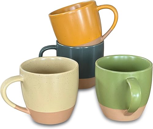 Mora Ceramic Artisan - Juego de 4 tazas de café con leche mate de 16 onzas, tazas de café de porcelana con mango grande, moderno, bohemio, estilo