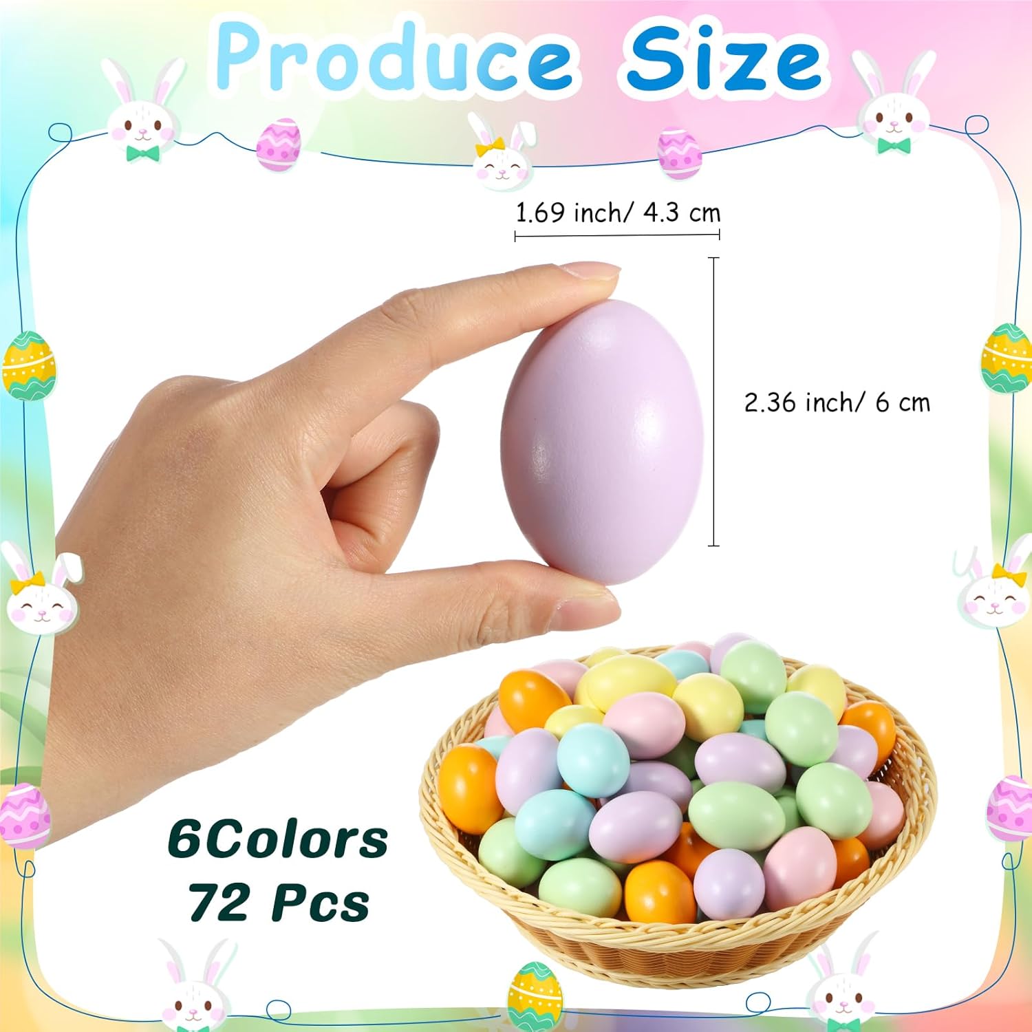 72 Pcs Easter Wooden Eggs Decorations Wood Fake Eggs Bulk for Crafts Faux Chicken Nesting Play for Easter Gifts Basket Fillers Home Kitchen Party Decor (Macaron)
