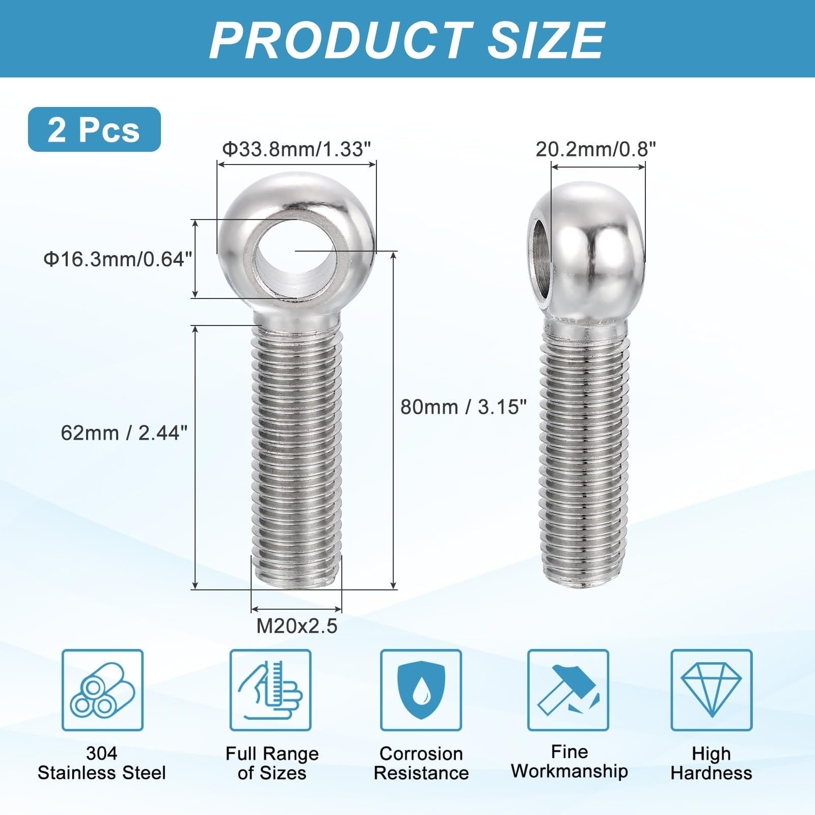 PATIKIL 2 Pcs M20x80mm Shoulder Swing Lifting Eye Bolt - Image 2