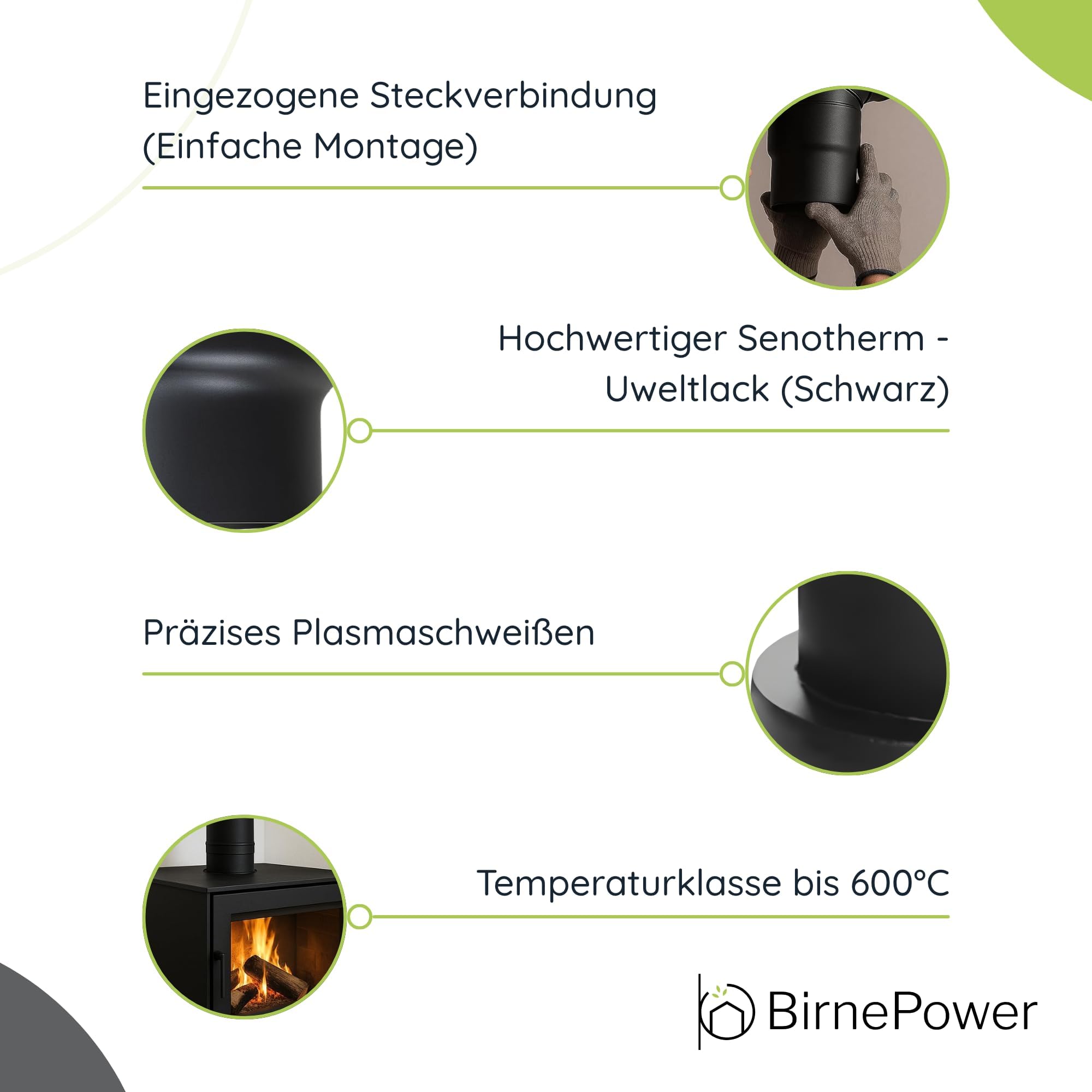 BirnePower Augmentation de Conduit de 160 à 180 mm, Revêtement Senotherm, Tuyau d'Évacuation des Fumées pour Poêle et Cheminée, Épaisseur 2 mm
