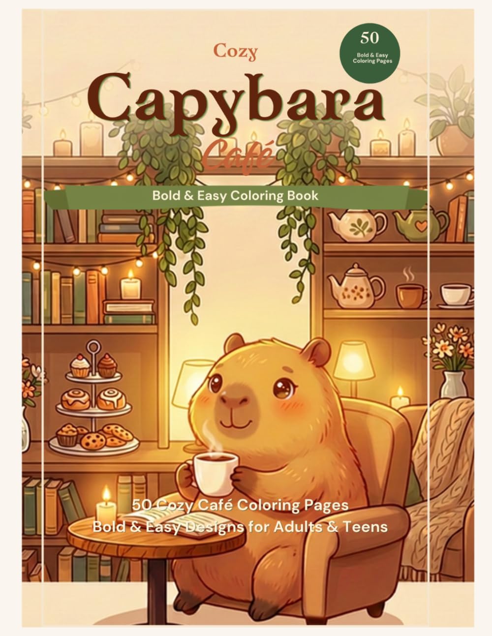 Cozy Capybara Café: Bold & Easy Coloring Book with 50 Relaxing Cozy Café Scenes for Adults & Teens (Cozy Capybara Adventures)