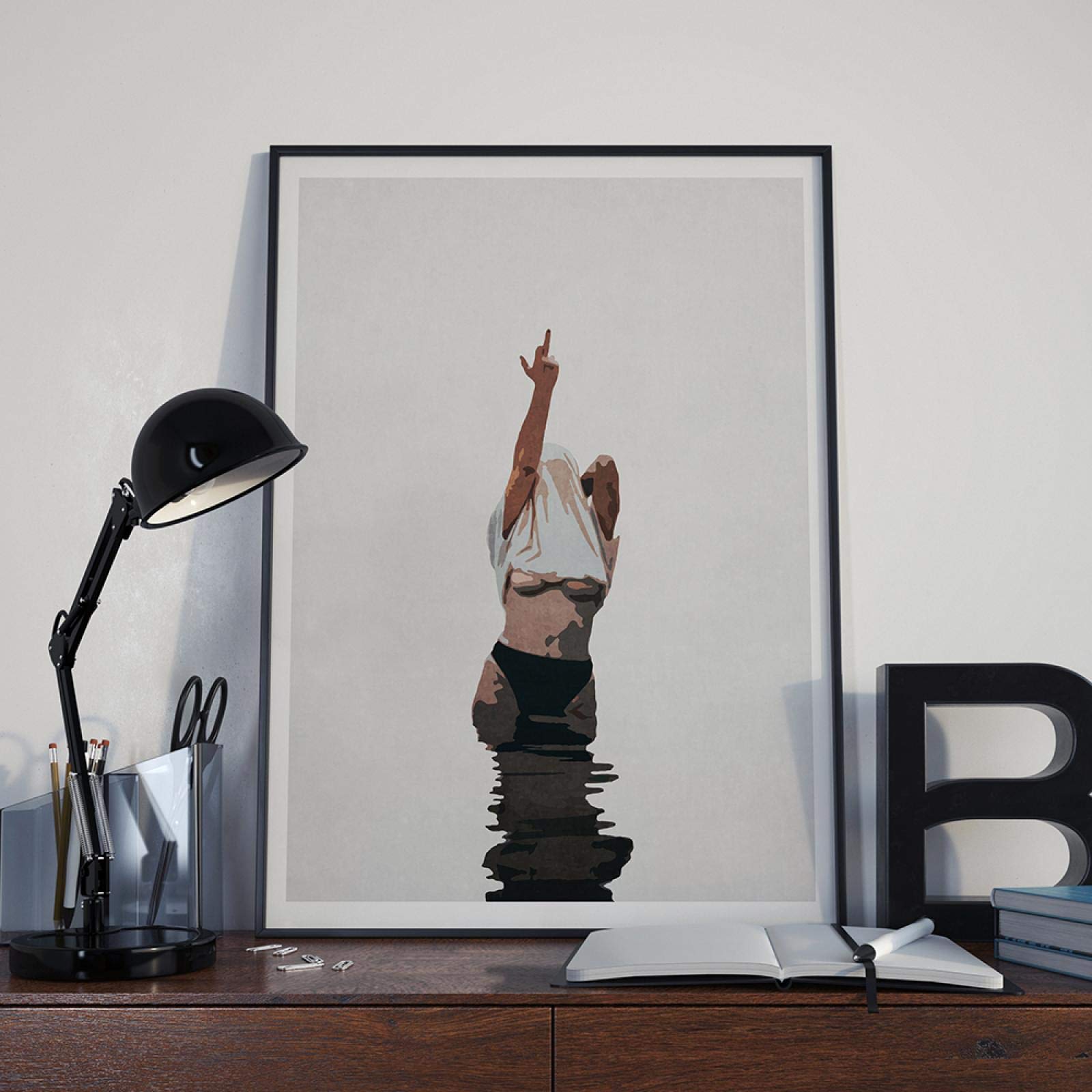 Qidongyituo Frameless Sexy Middle Finger Feminist Canvas Painting Minimalist Wall Art Swearing Gift Vintage Wall Art Pictures Modern Living Room Decor (20X30cm/7.8"X11.8")
