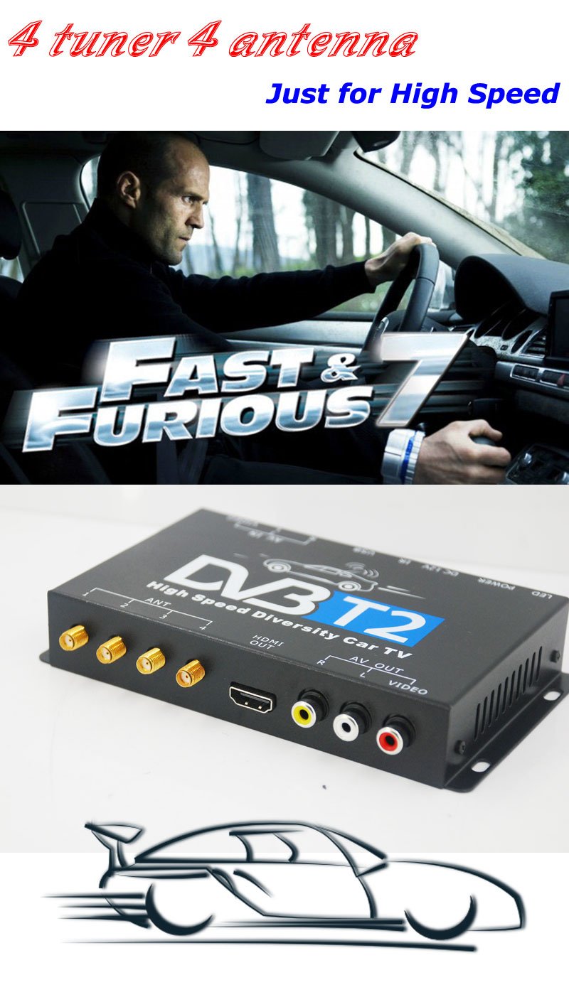 DVB-T24 Coche DVB-T2 TV Receptor 4 sintonizador 4 Antena USB HDMI HDTV Rusia Alta Velocidad