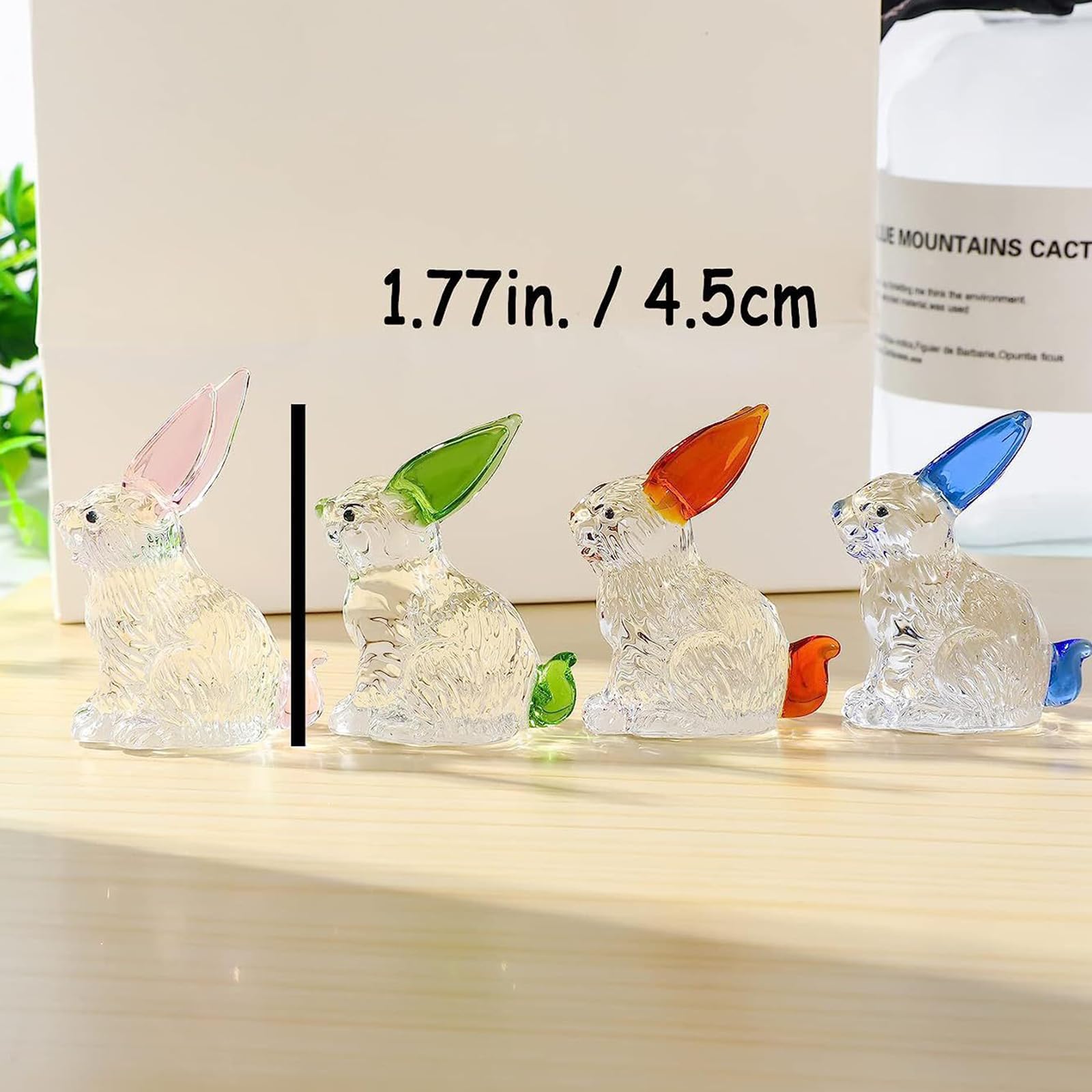 Vokowin 4 pcs Little Glass Rabbits Figurines Cute Crystal Bunny Collectibles Statues Animal Decor Ornament Table Centerpiece Handmade Colorful Glass Art Animals Collectible Gift Home Decor (K395-4) - Image 2