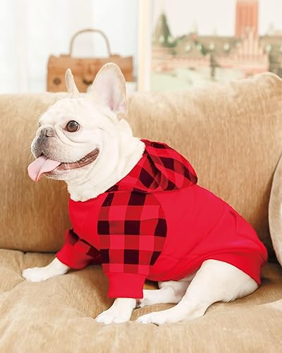 Miniatura 3 de Sudadera con capucha para perro pequeño, 100 % algodón, ropa de perro a cuadros de búfalo para perro, hembra, niño, bulldog francés, ropa de