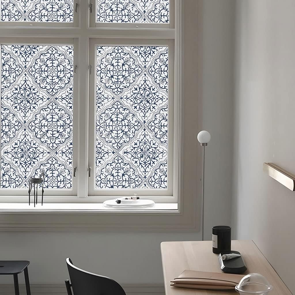 Window Clings Retro Bathroom Toilet Glass Sticker Door Window Film Anti-peep Bay Window Flower Pattern Decoration Electrostatic Film Privacy Window Film