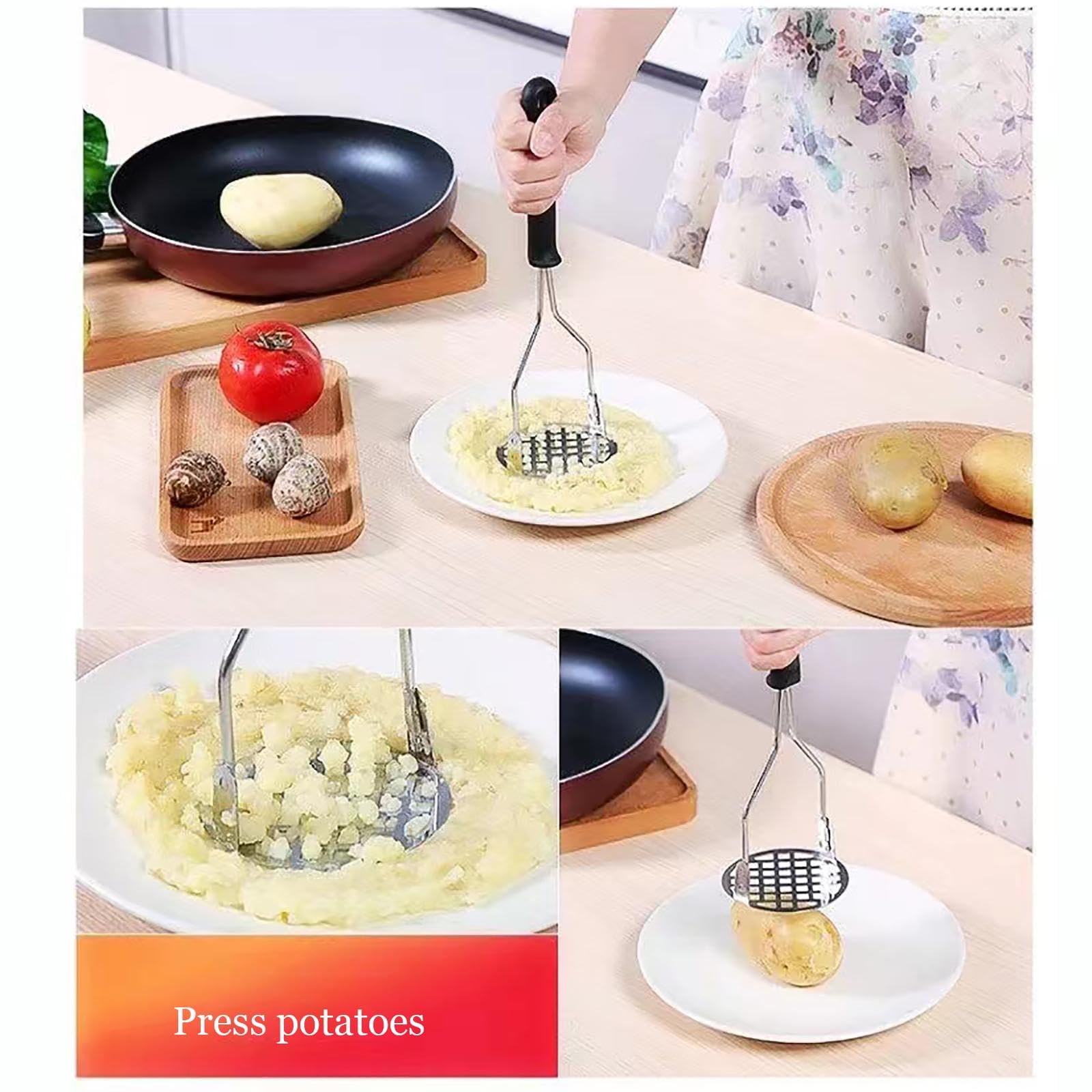 Manuelle Kartoffelpresse, Kartoffelstampfer aus Edelstahl, Kartoffelstampfer, Küchenwerkzeug, Reispresse für Kartoffelpüree, Kartoffelpüreestampfer