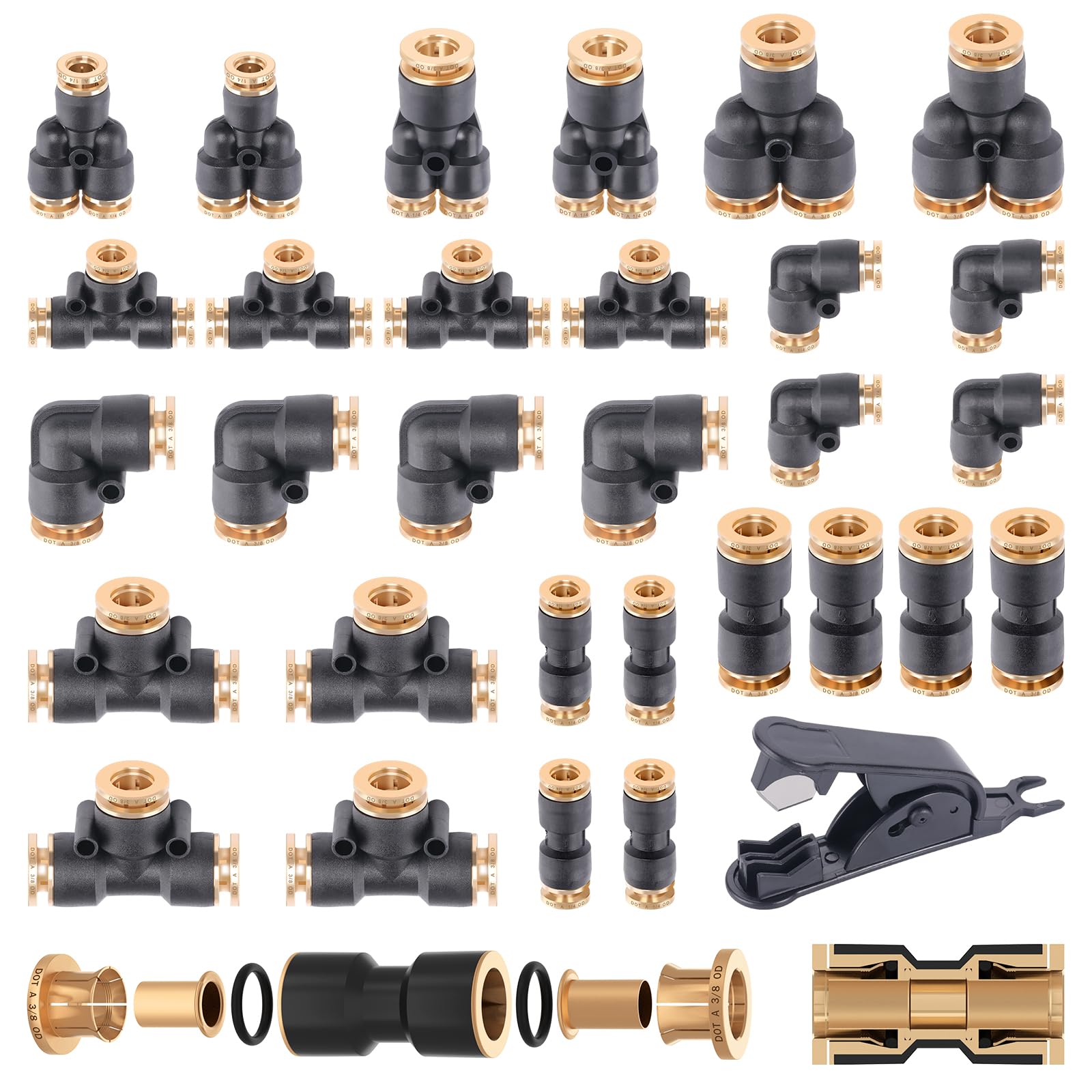 CheeMuii 31 accesorios de línea de freno de aire DOT de 1/4 pulgadas 3/8 pulgadas para conectar accesorios de manguera de aire de conexión rápida kit de reparación para camión o sistema de aire