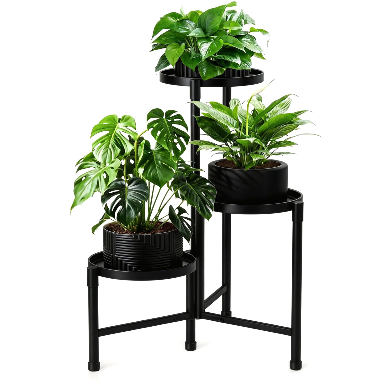 Soporte de metal para plantas de 3 niveles, soporte para flores, soporte de metal negro, soporte para plantas de interior con varios estantes, mesa para plantas de interior y exterior, jardín