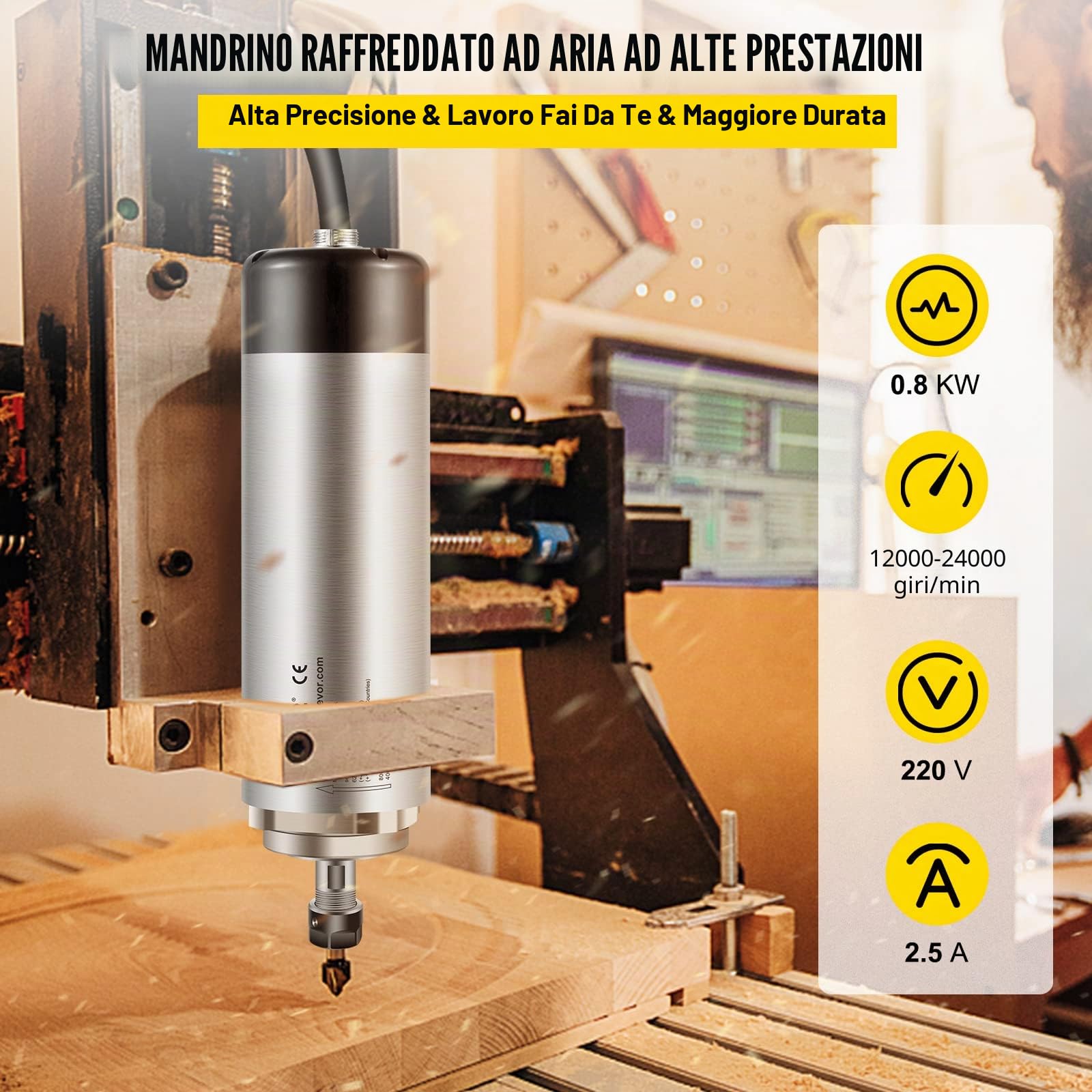 VEVOR 0.8KW Motore Per Mandrini Raffreddato Ad Aria Milling