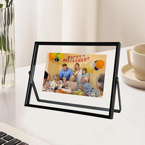 Miniatura 5 de Marco flotante negro (5 x 7 pulgadas, horizontal), para tamaños de imagen de 4 x 6, 3 x 5, 2 x 3, marco de fotos de estante de mesa, decoración del