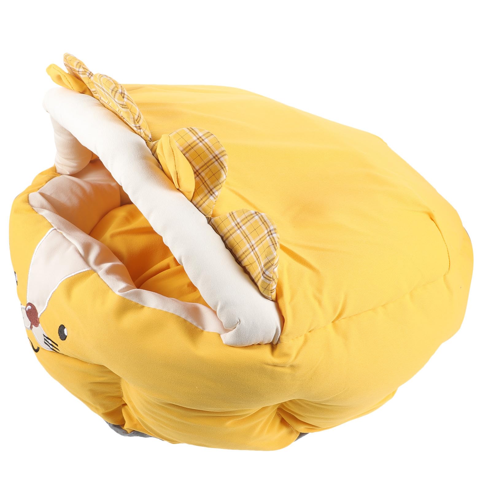Nid de Chat Maison pour Chats Peluche Orange Motif Lionceau Lit d'hiver pour Animaux de Compagnie pour Chambre et Sol