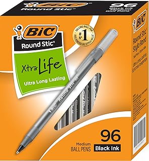 BIC Round Stic Xtra Life Ballpoint Pens - 1mm, Pack of 96 Black Pens | Medium Point, Ultra Long Lasting and Consistent Ink Flow, No. 1 Selling Ballpoint Pens