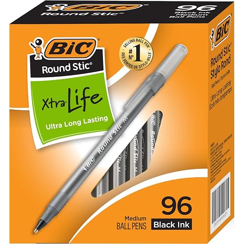 BIC Round Stic Xtra Life Ballpoint Pens - 1mm, Pack of 96 Black Pens | Medium Point, Ultra Long Lasting and Consistent Ink Flow, No. 1 Selling Ballpoint Pens