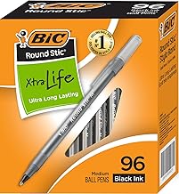 BIC Round Stic Xtra Life Ballpoint Pens - Medium Point 1.0mm, Ultra Long Lasting and Consistent Ink Flow, Pack of 96 Black Pens