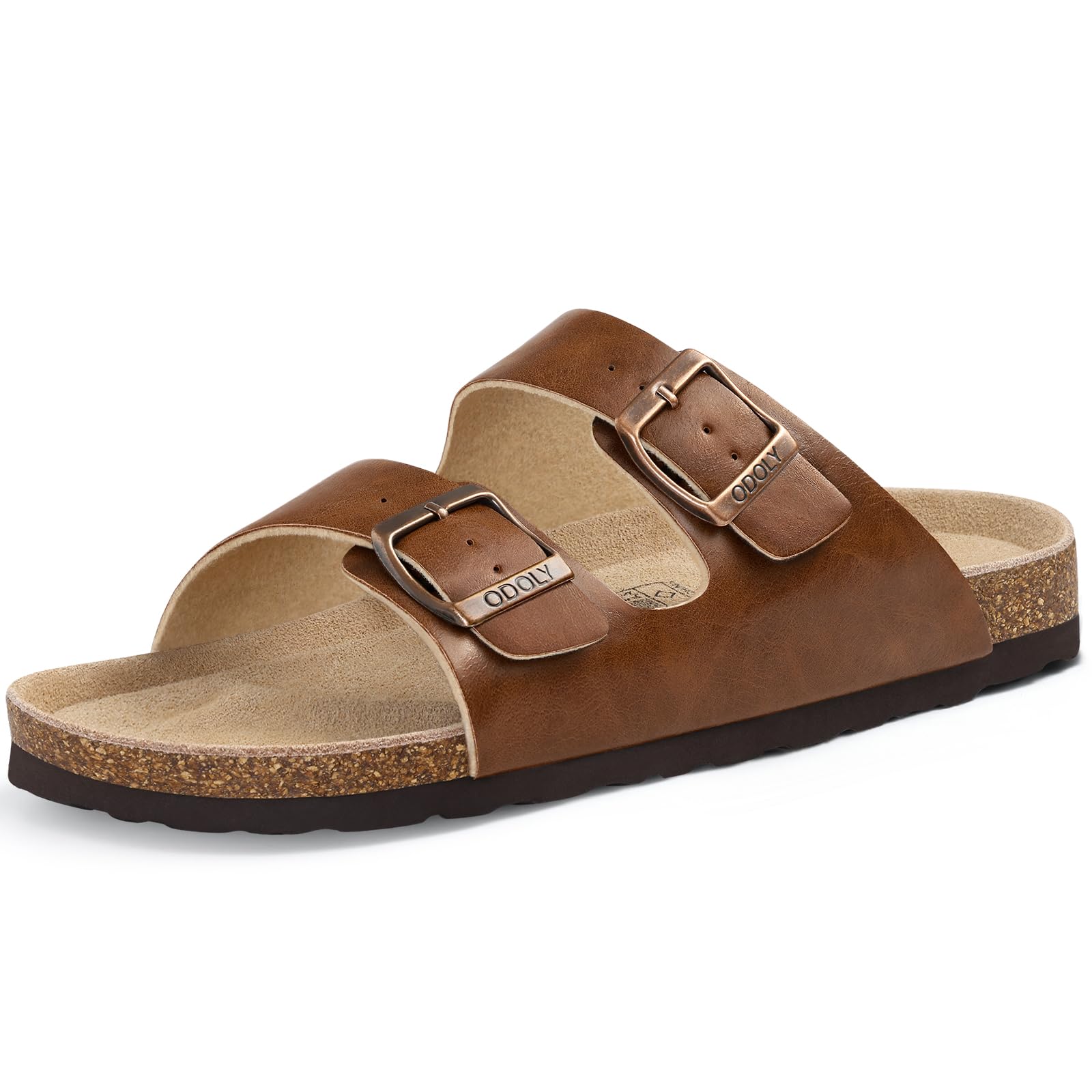 ODOLY Unisex Cork Footbed Slide Sandal, Arch Support Summer Outdoor Sandals with Adjustable Buckle for Women and Men