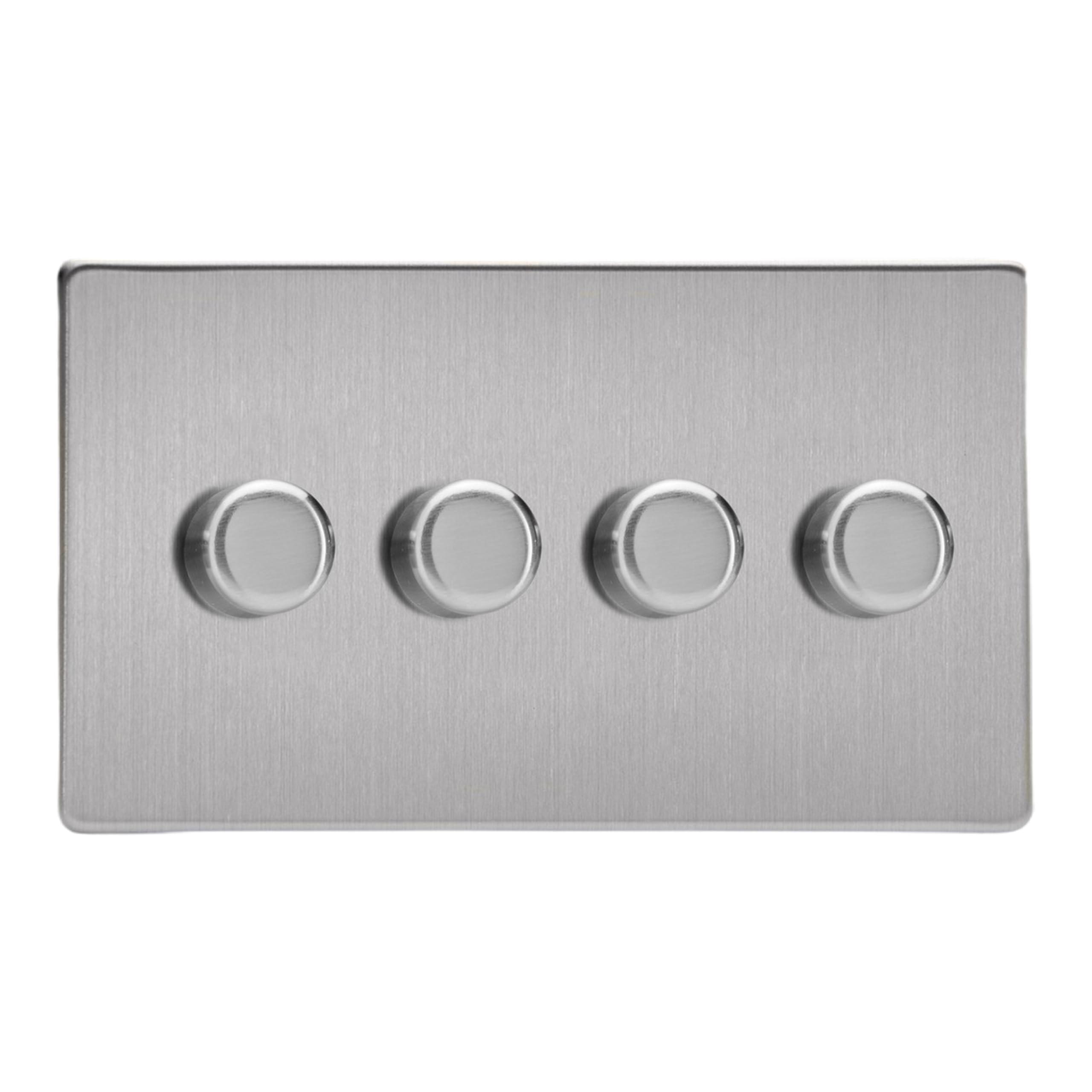 Dimmer Silver V-Pro Screwless Brushed Steel 120w Max 4-Gang 2-Way Varilight