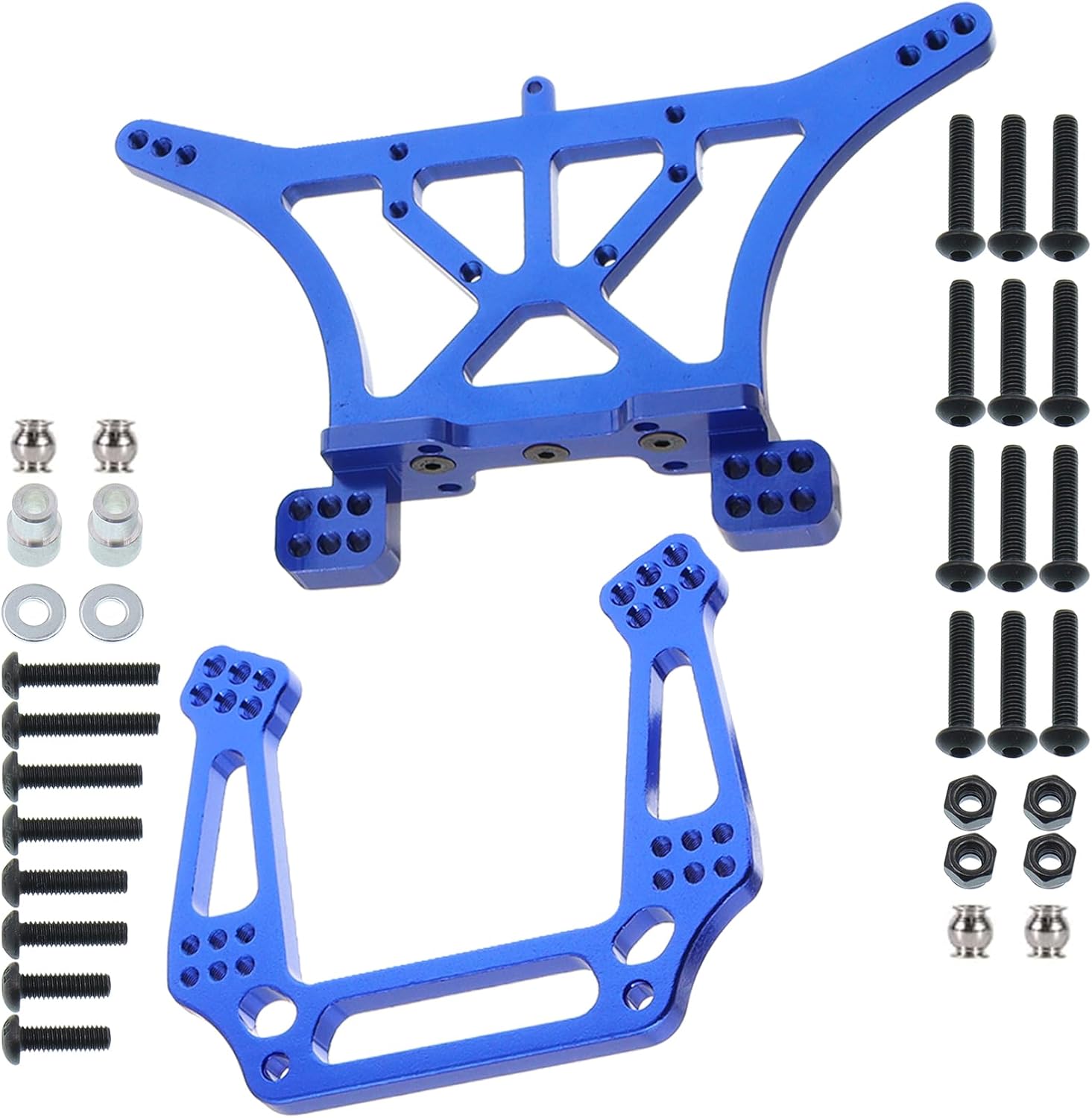 Aluminum Front & Rear Shock Tower Mounts Compatible with 1/10 Traxxas Slash 2WD Rustler VXL Bandit RC Car Upgrade Parts，Replace 3638 3639(Blue)